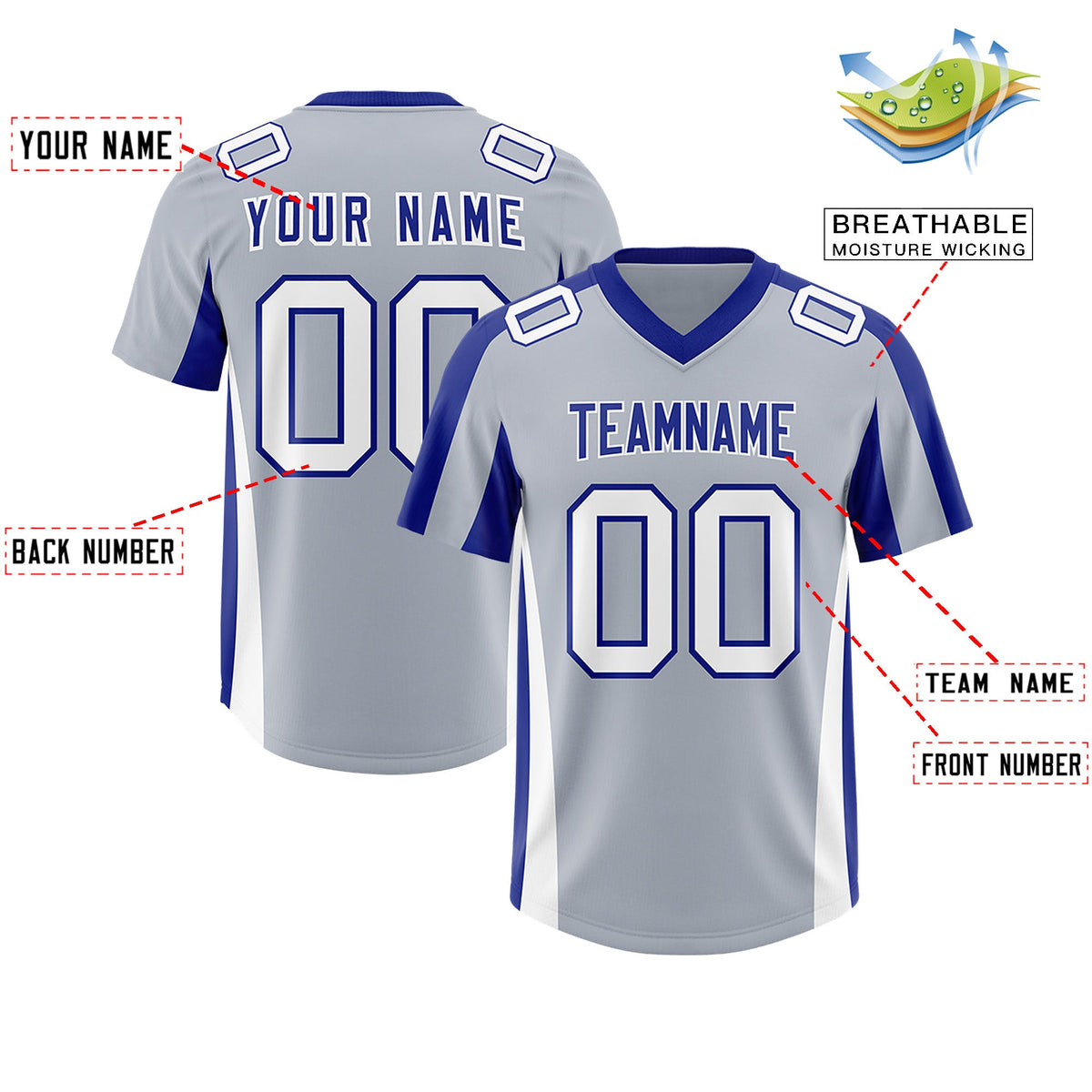 Custom Silver Royal Side Stripe Pattern Authentic Football Jersey