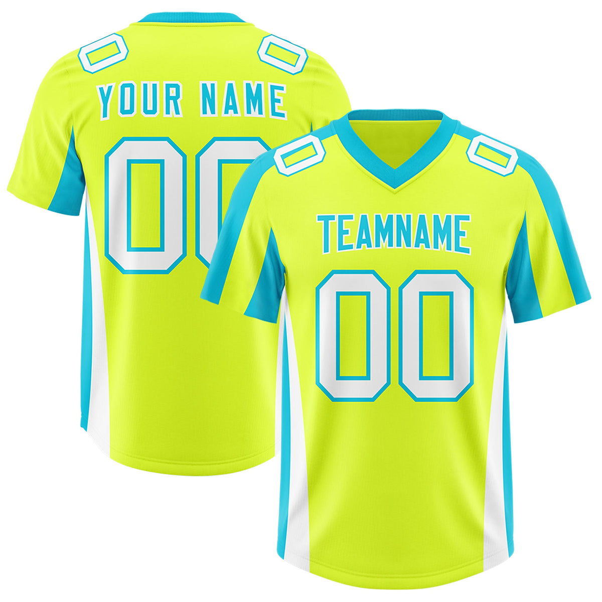 Custom Fluorescent Green Sky Blue Side Stripe Pattern Authentic Football Jersey
