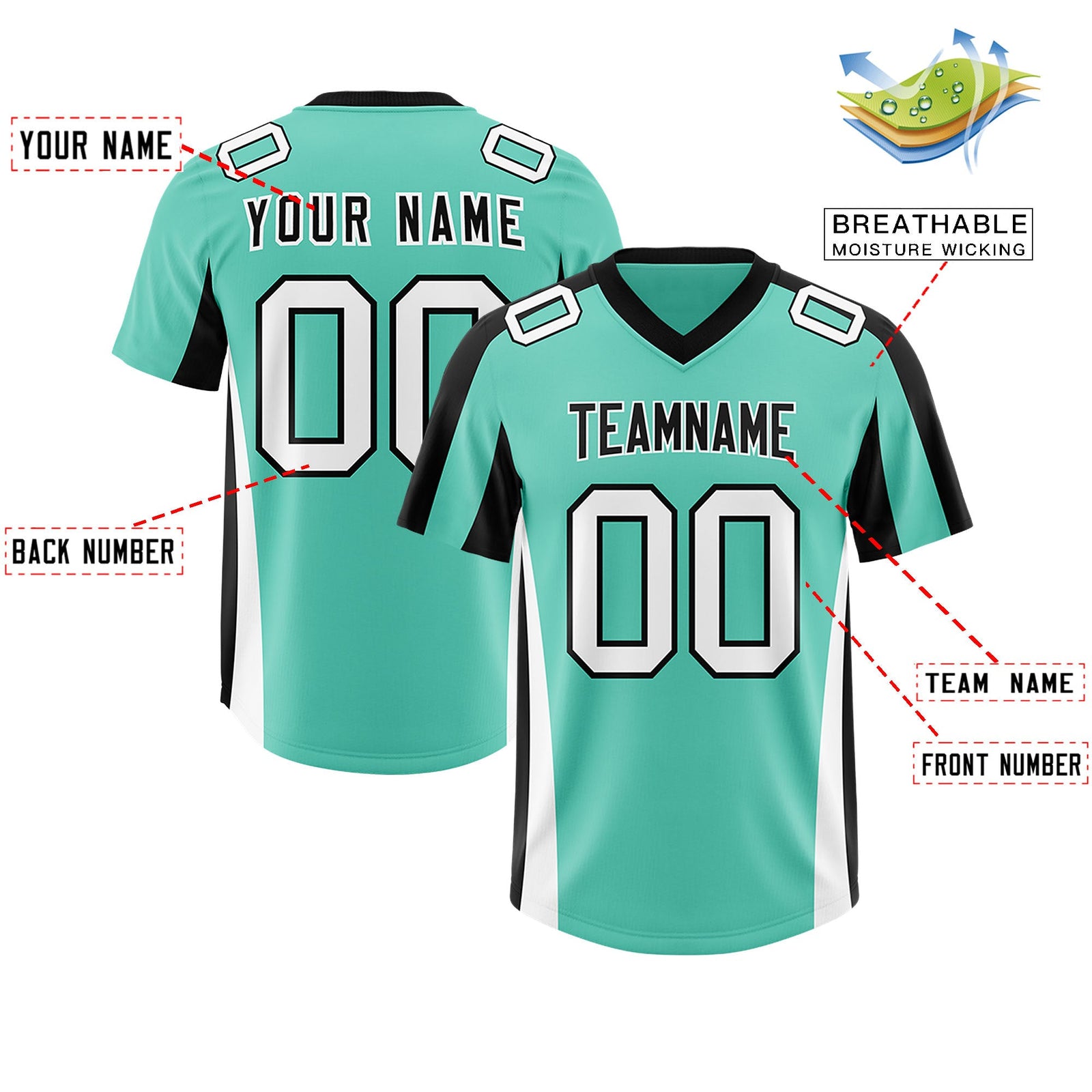 Custom Bright Green Black Side Stripe Pattern Authentic Football Jersey