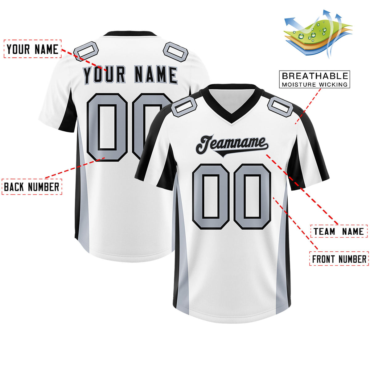Custom White Black Side Stripe Pattern Authentic Football Jersey