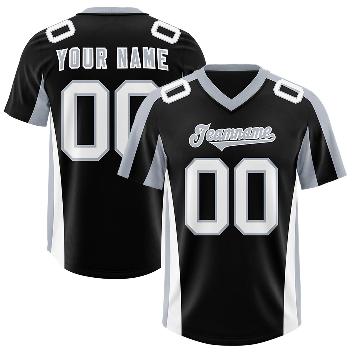 Custom Black Silver Side Stripe Pattern Authentic Football Jersey