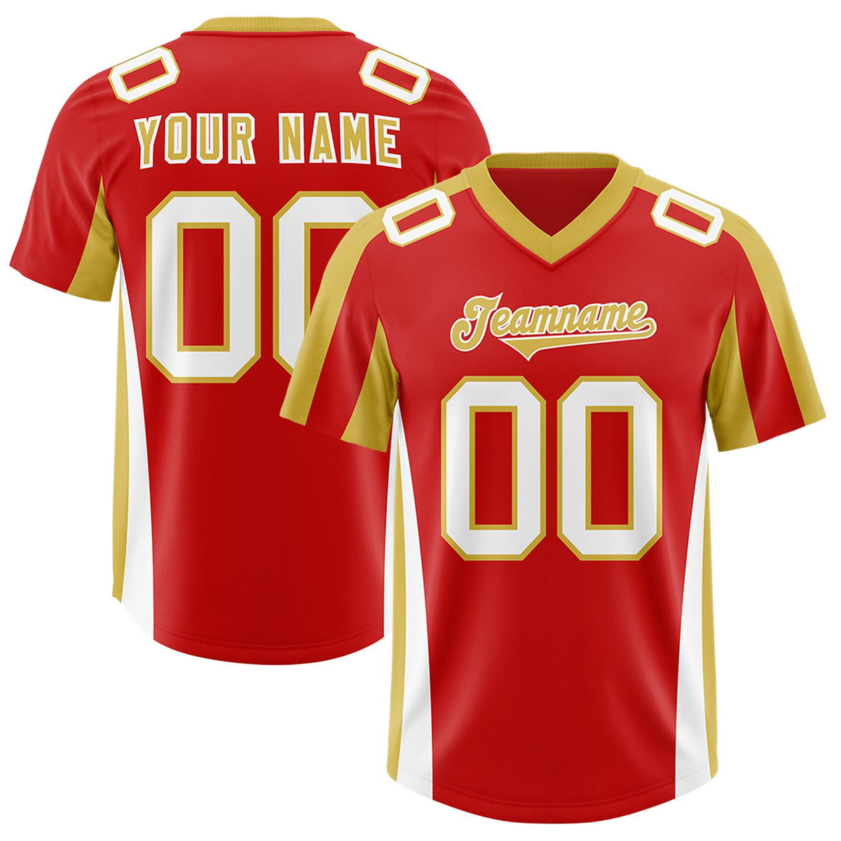 Custom Red Old Gold Side Stripe Pattern Authentic Football Jersey