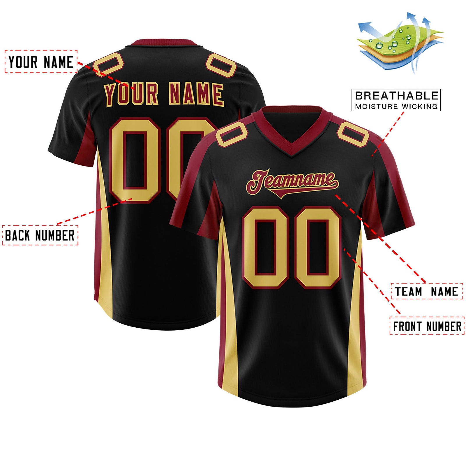 Custom Black Crimson Side Stripe Pattern Authentic Football Jersey
