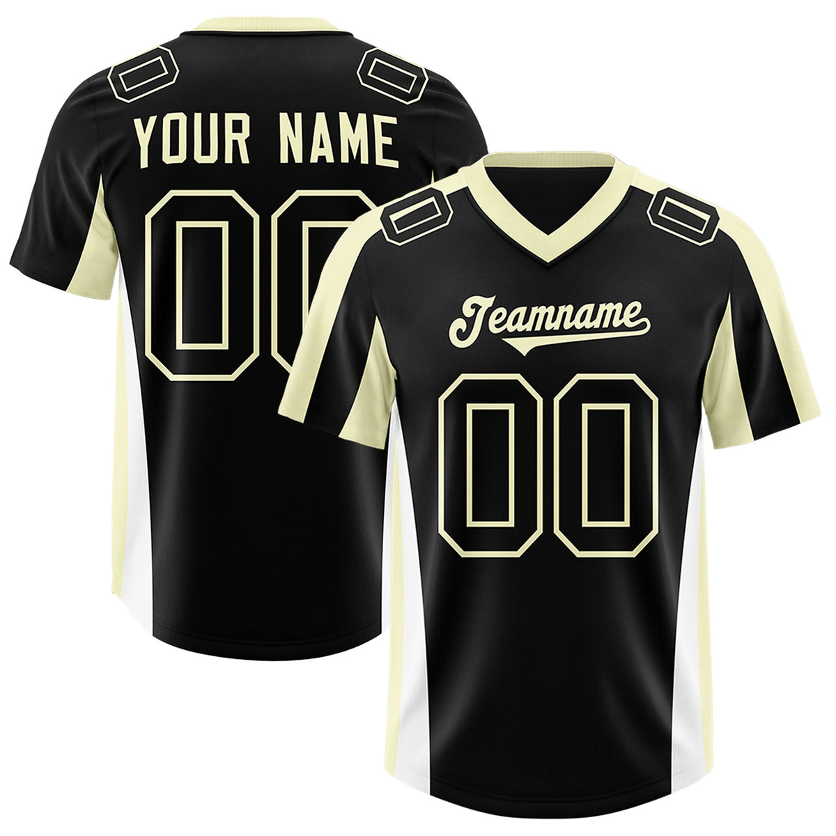 Custom Black Cream Side Stripe Pattern Authentic Football Jersey