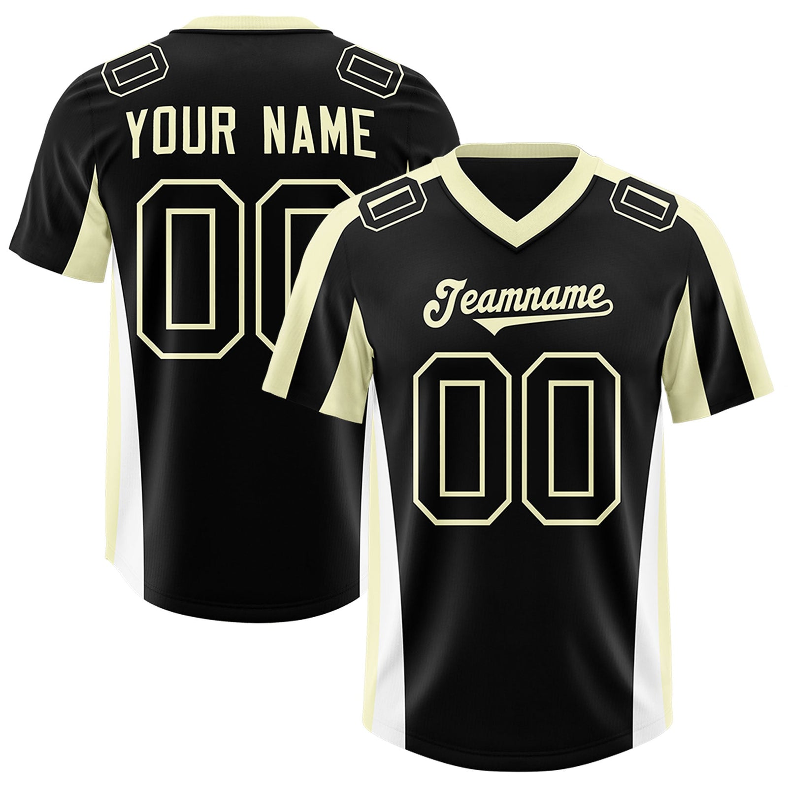 Custom Black Cream Side Stripe Pattern Authentic Football Jersey