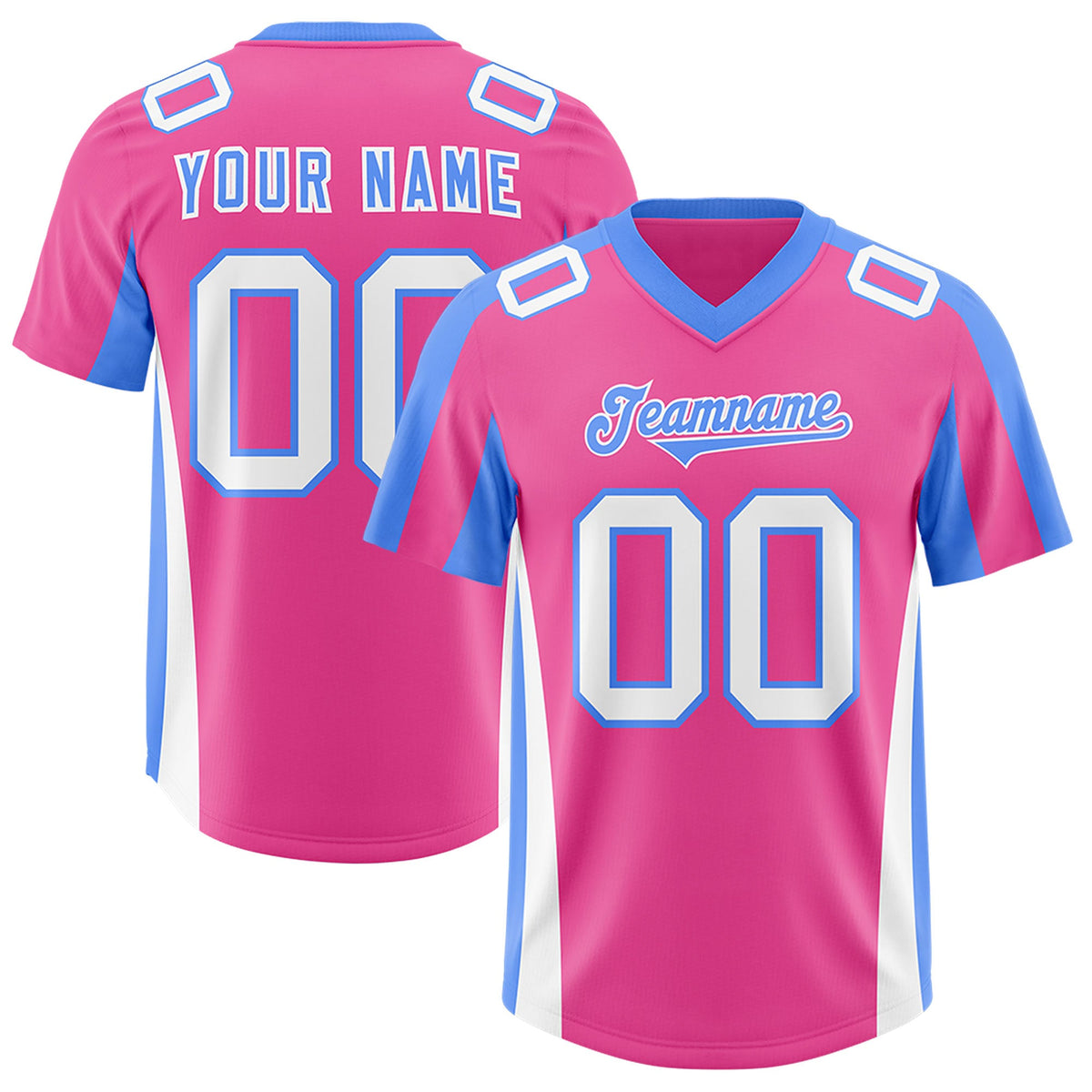 Custom Pink Powder Blue Side Stripe Pattern Authentic Football Jersey
