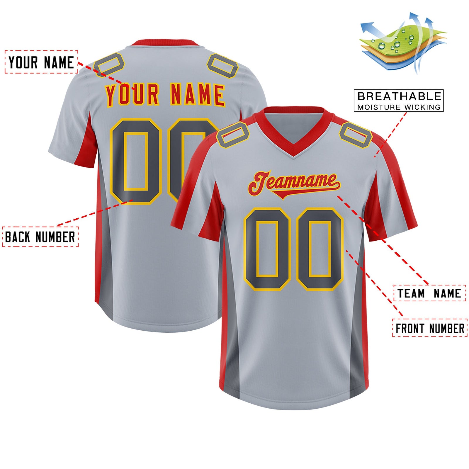 Custom Silver Red Side Stripe Pattern Authentic Football Jersey
