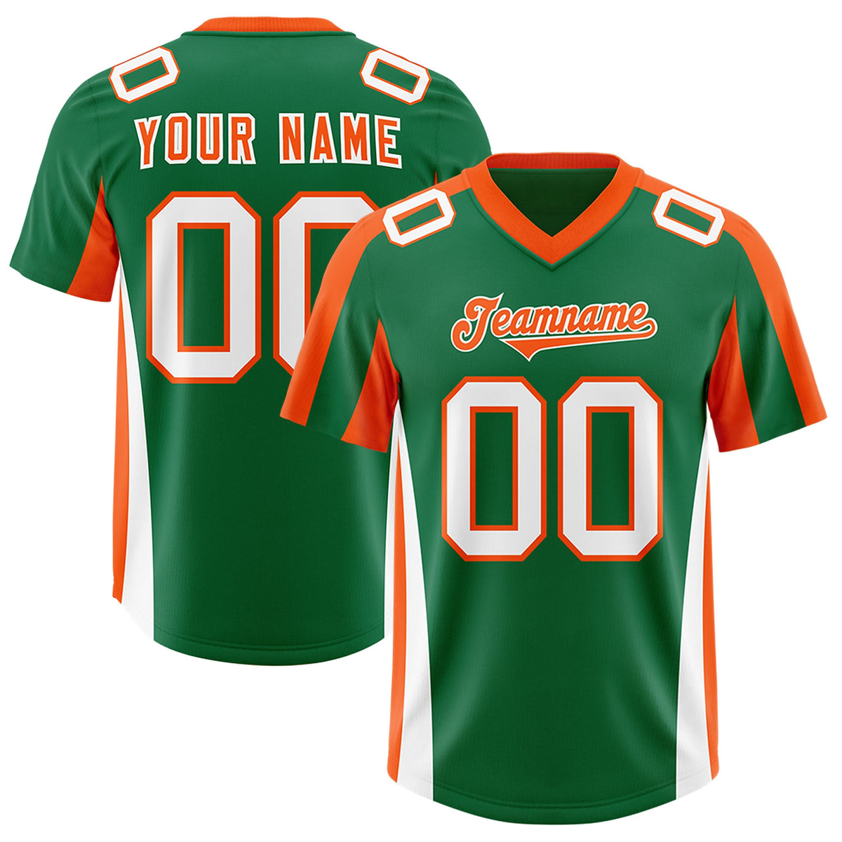 Custom Kelly Green Orange Side Stripe Pattern Authentic Football Jersey