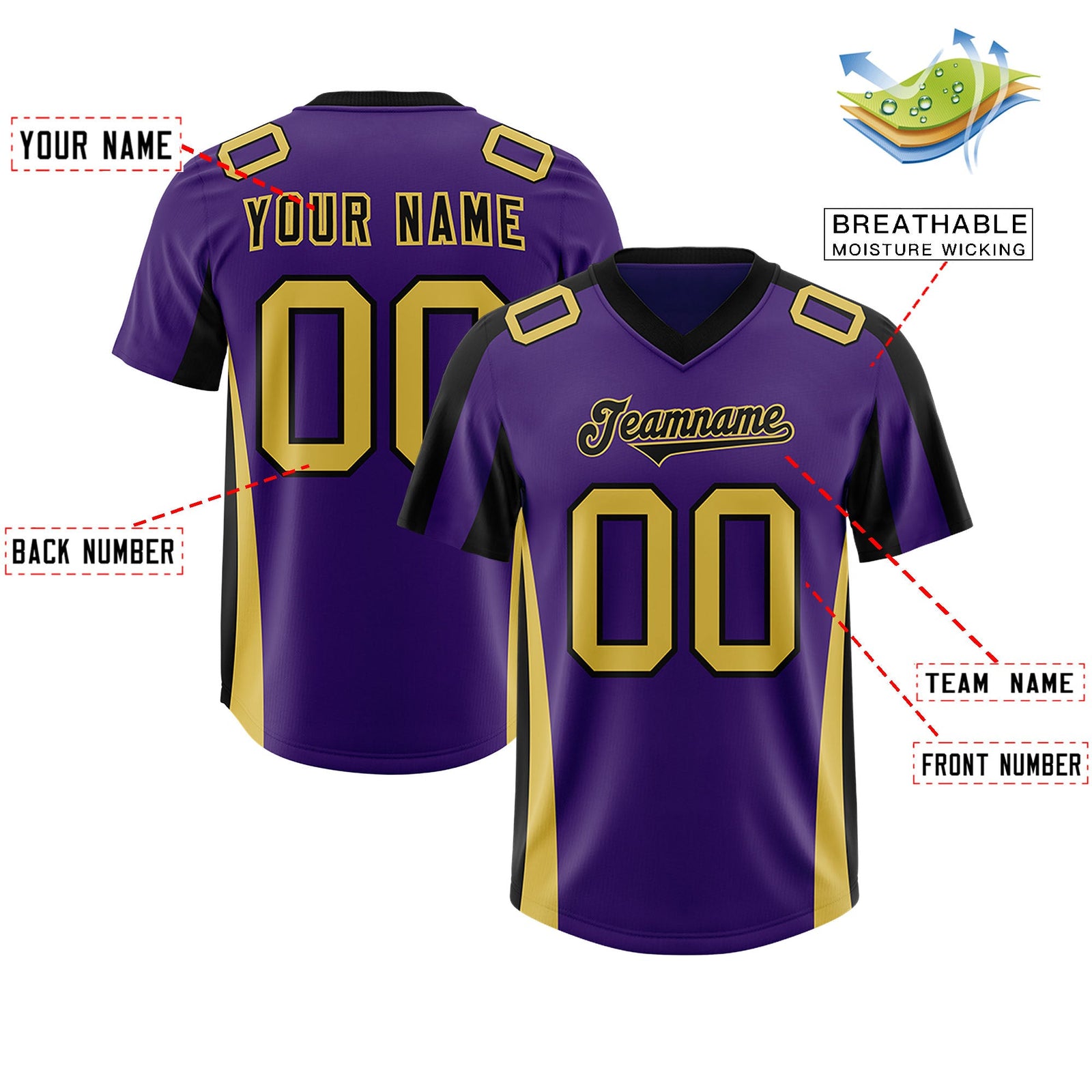 Custom Purple Black Side Stripe Pattern Authentic Football Jersey