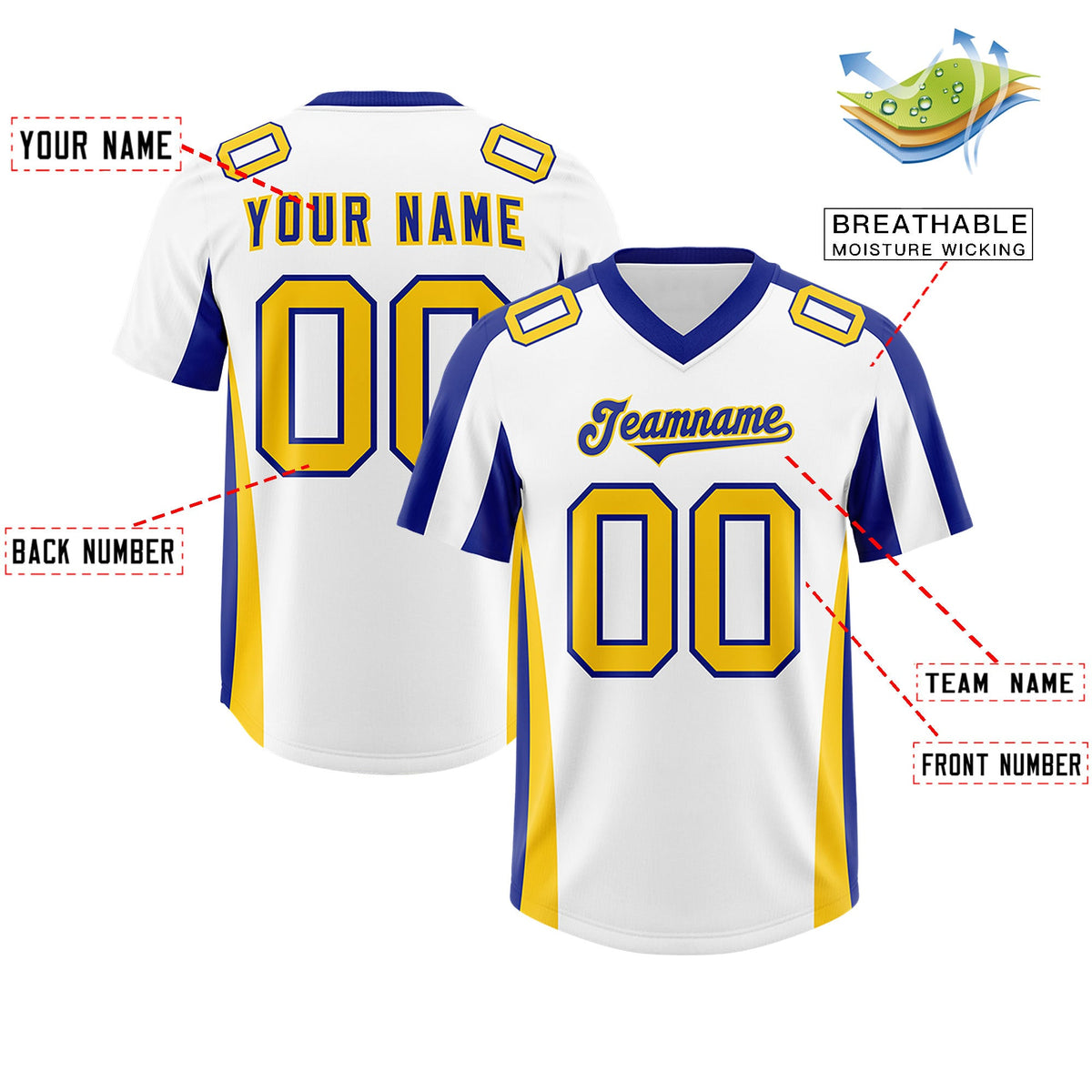 Custom White Royal Side Stripe Pattern Authentic Football Jersey