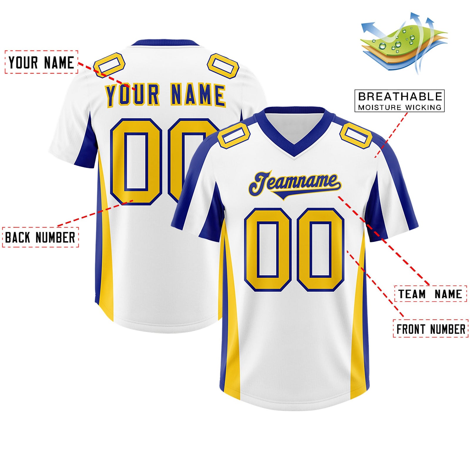 Custom White Royal Side Stripe Pattern Authentic Football Jersey