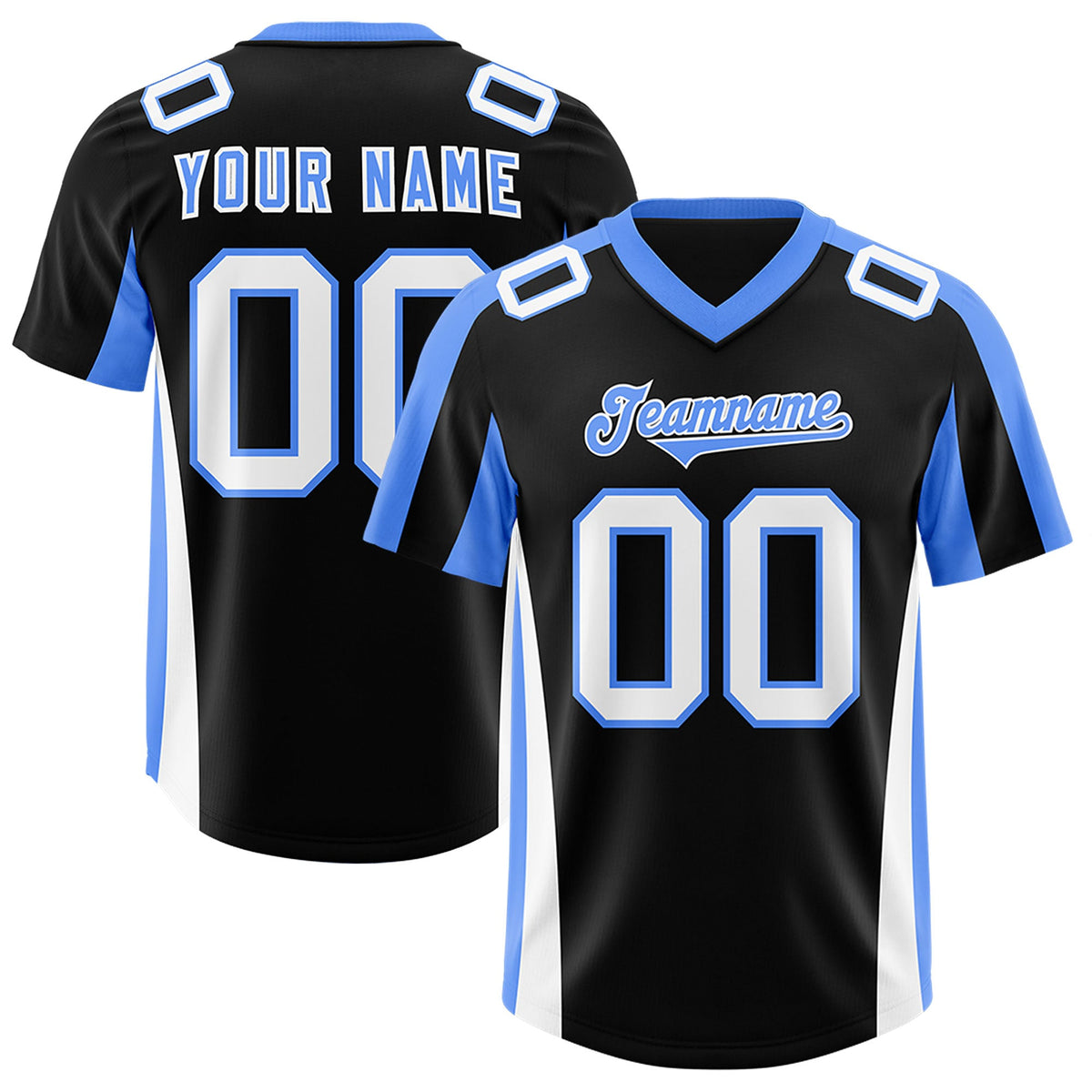 Custom Black Powder Blue Side Stripe Pattern Authentic Football Jersey