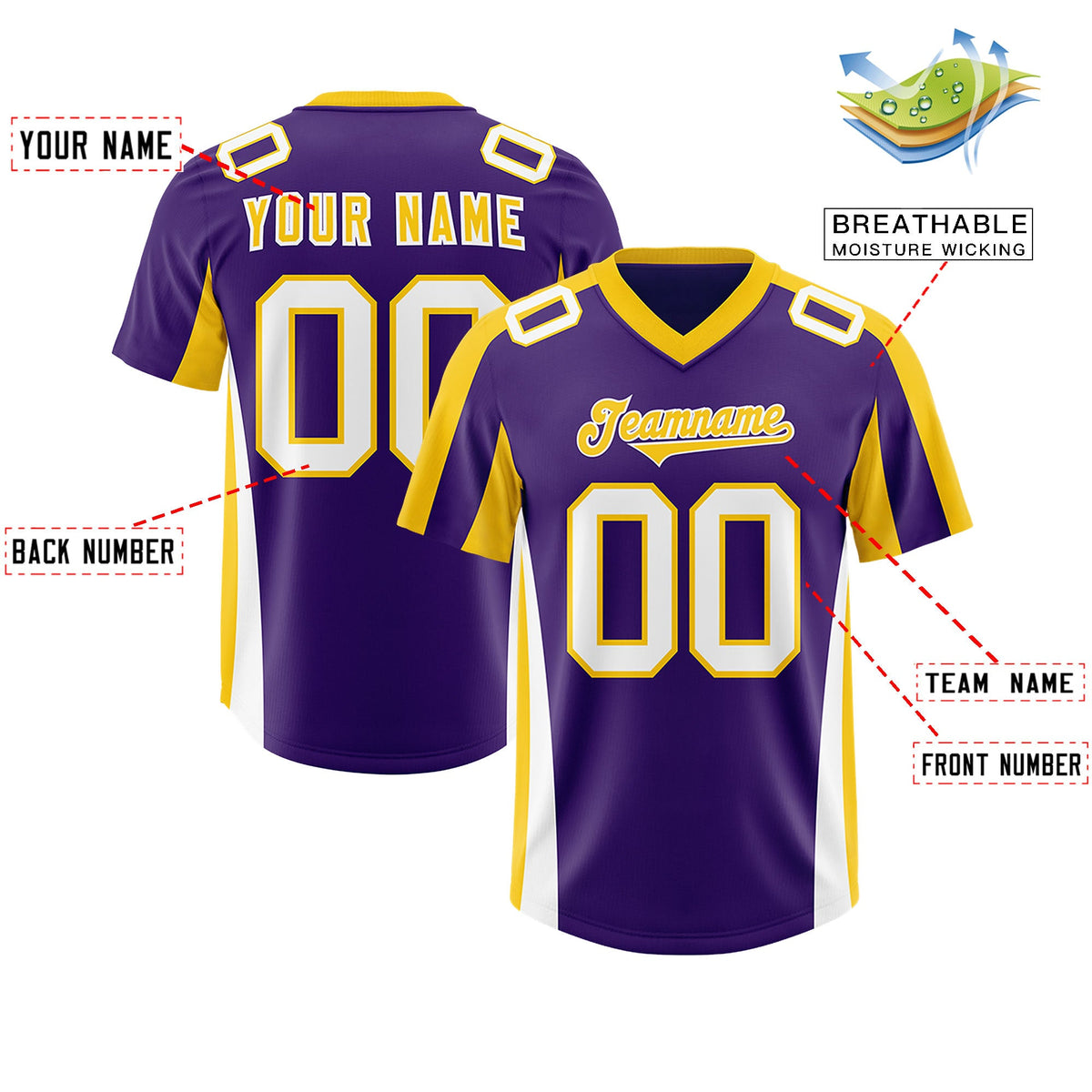 Custom Purple Gold Side Stripe Pattern Authentic Football Jersey