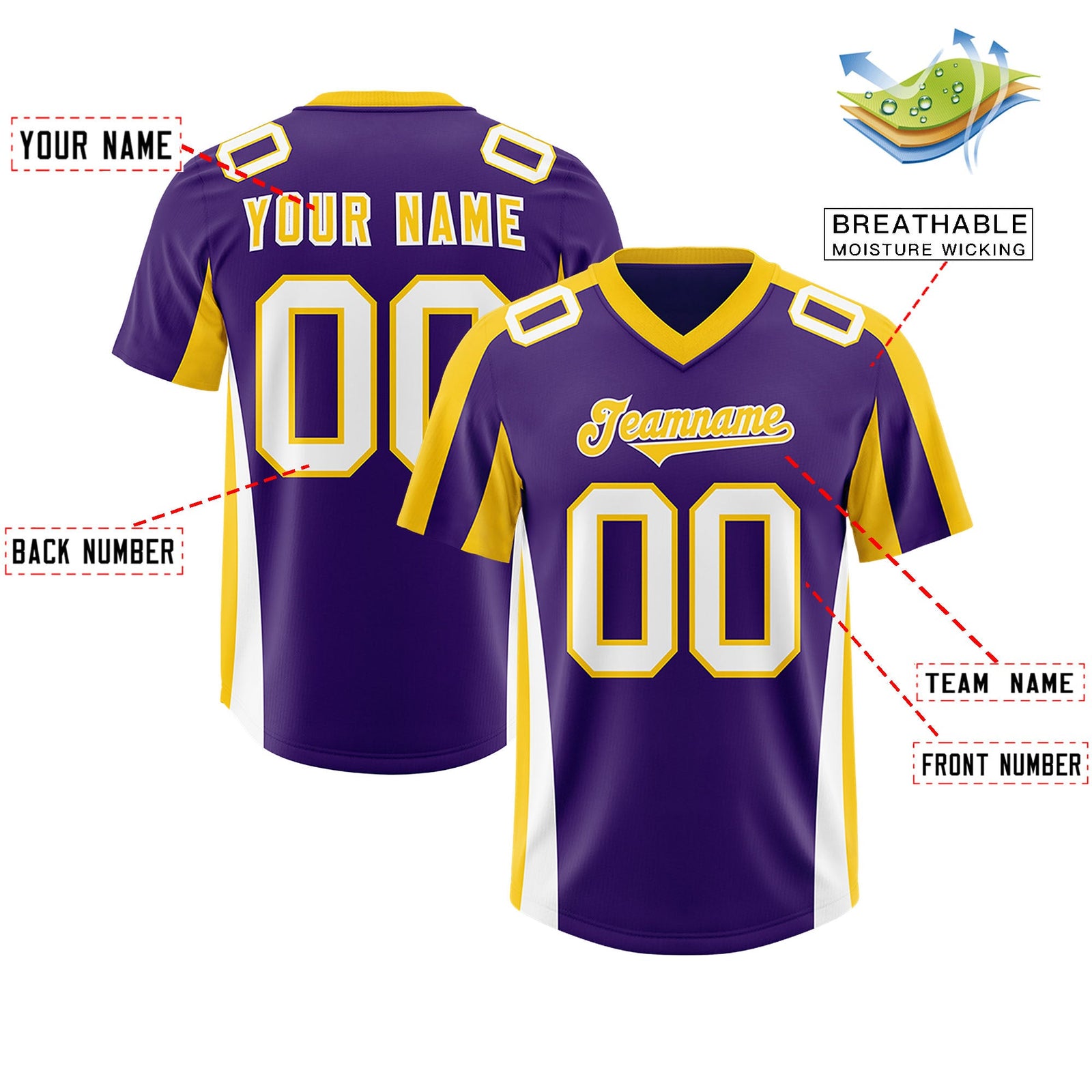 Custom Purple Gold Side Stripe Pattern Authentic Football Jersey