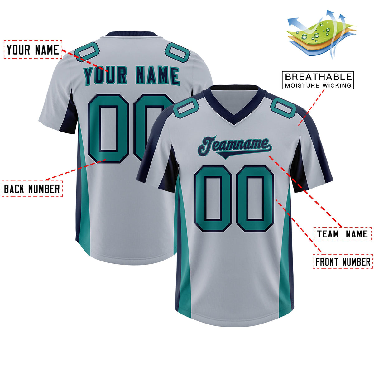 Custom Silver Navy Side Stripe Pattern Authentic Football Jersey