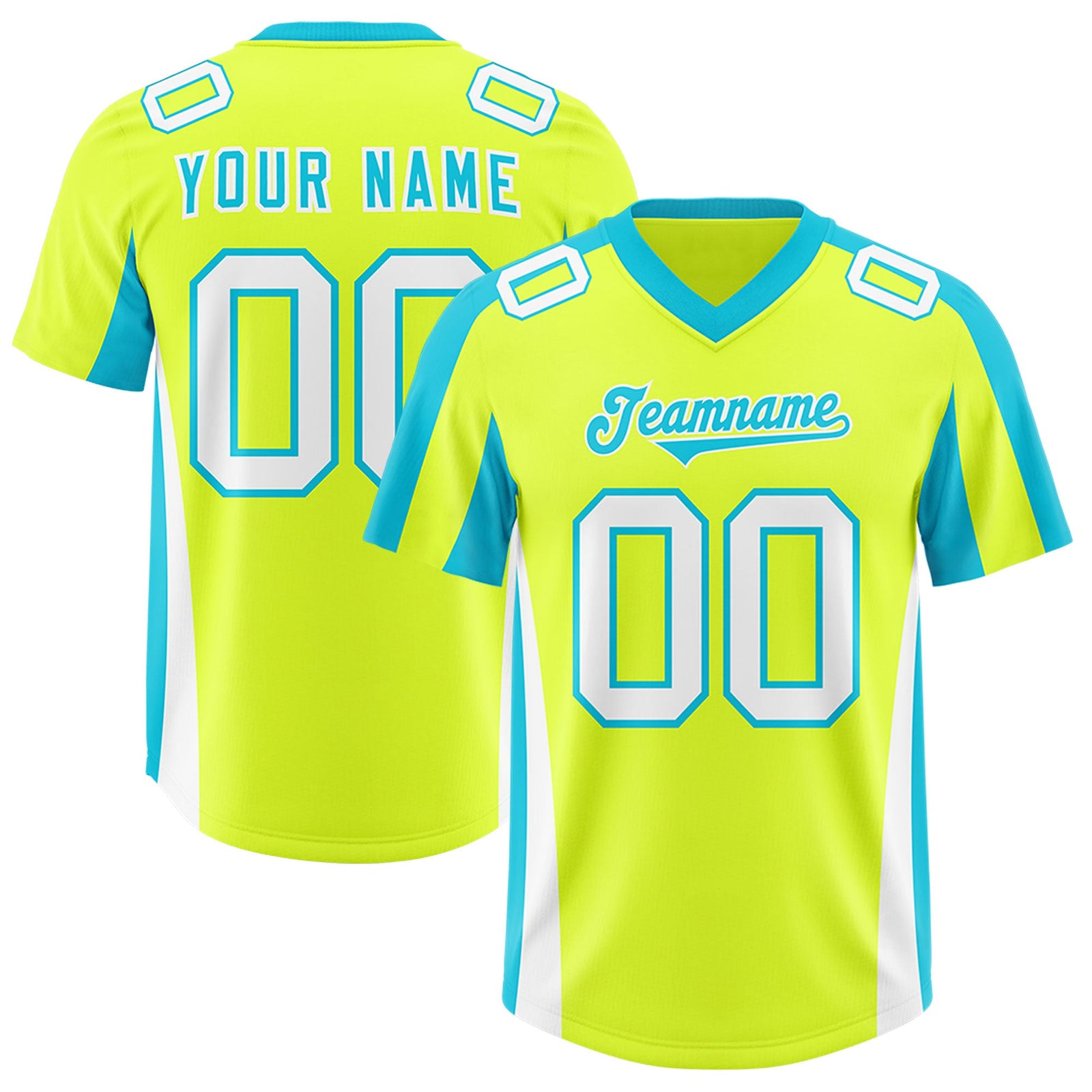 Custom Fluorescent Green Sky Blue Side Stripe Pattern Authentic Football Jersey