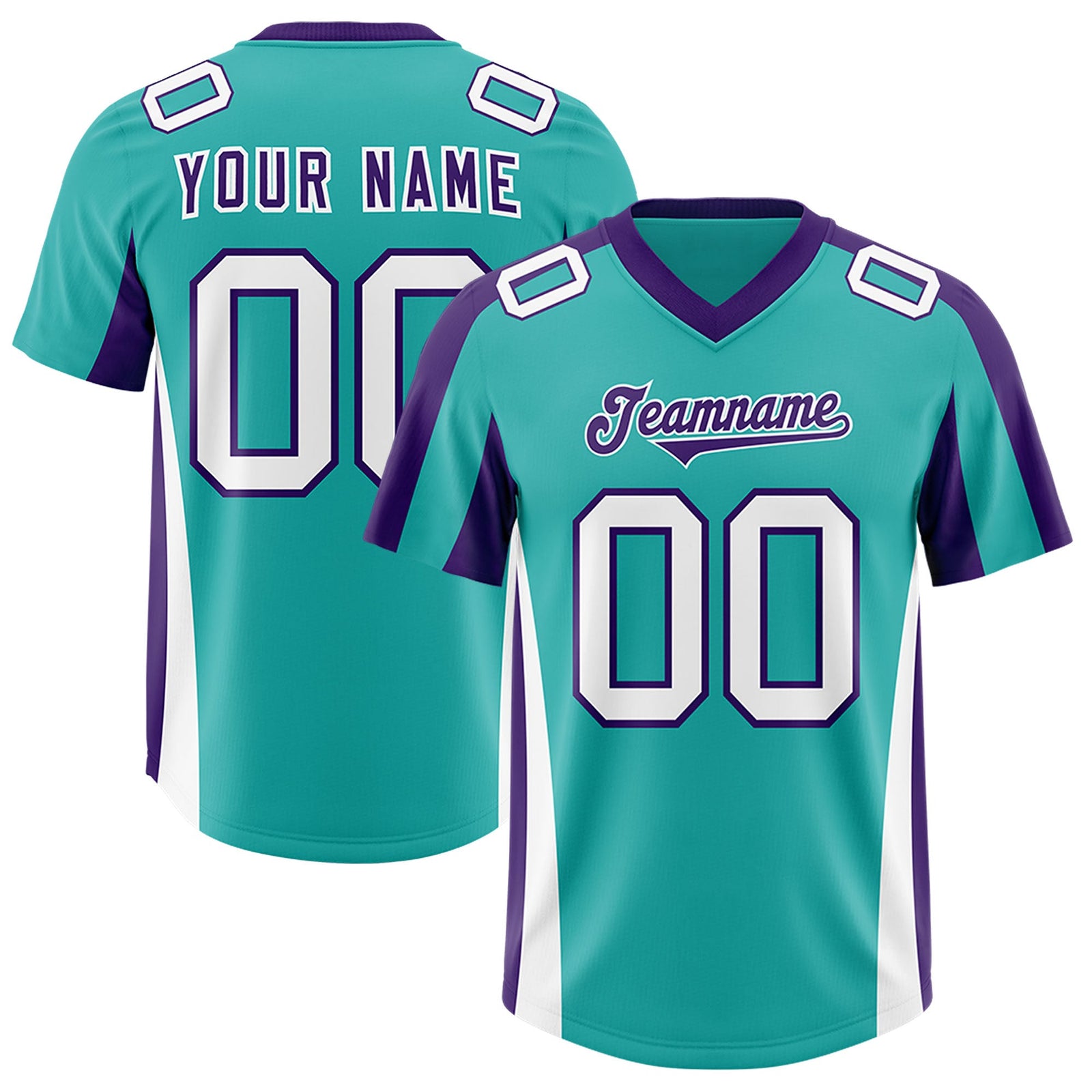 Custom Aqua Purple Side Stripe Pattern Authentic Football Jersey