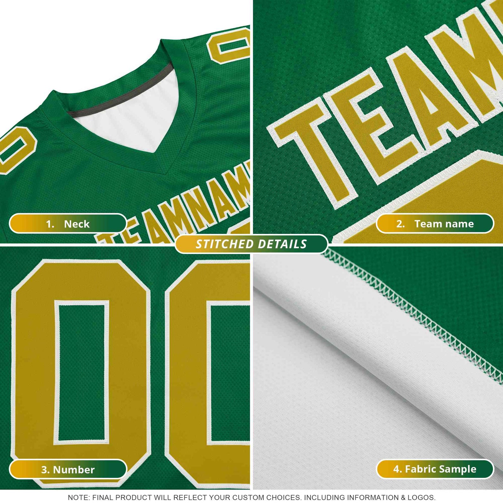 Custom Red Kelly Green Side Stripe Pattern Authentic Football Jersey