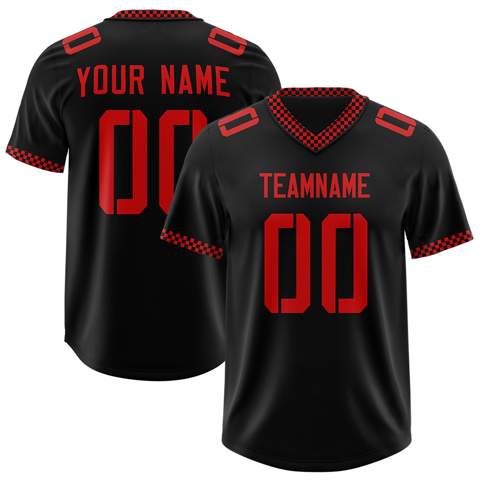 Custom Black Red Personalized Neckline Square Classic Authentic Football Jersey