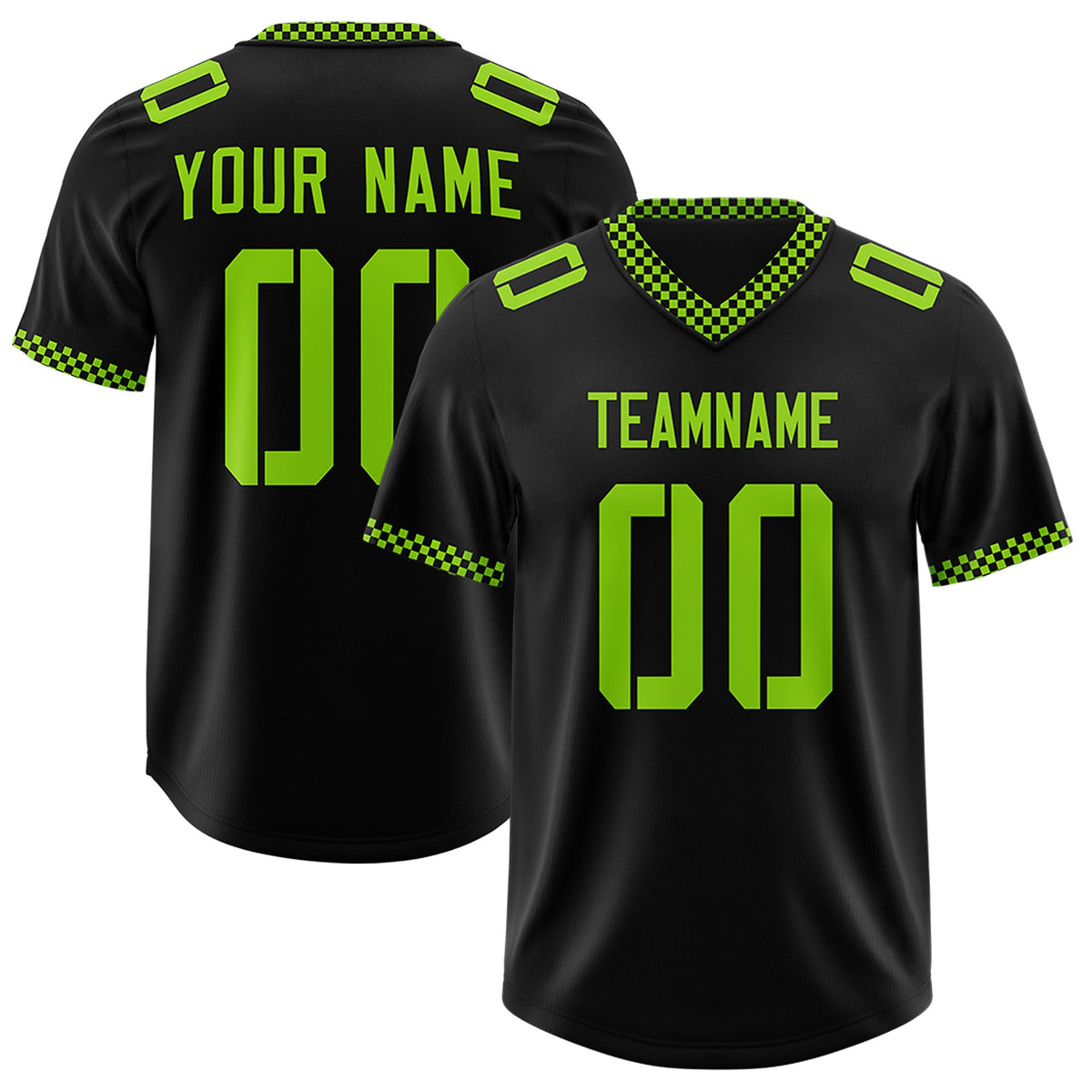 Custom Black Neon Green Personalized Neckline Square Classic Authentic Football Jersey
