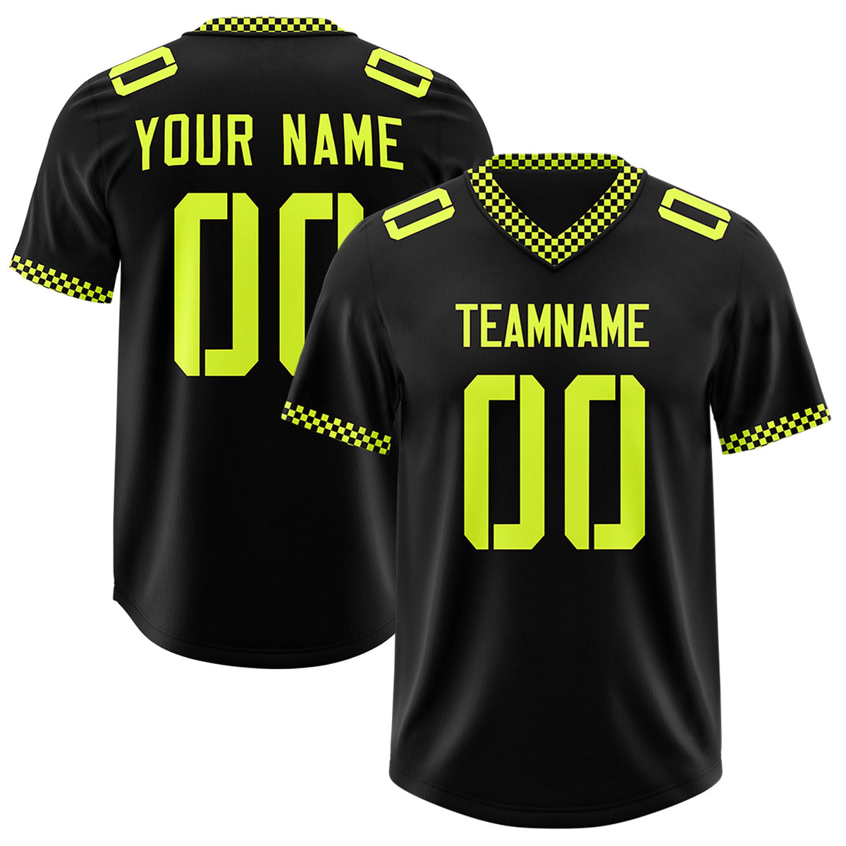 Custom Black Fluorescent Green Personalized Neckline Square Classic Authentic Football Jersey