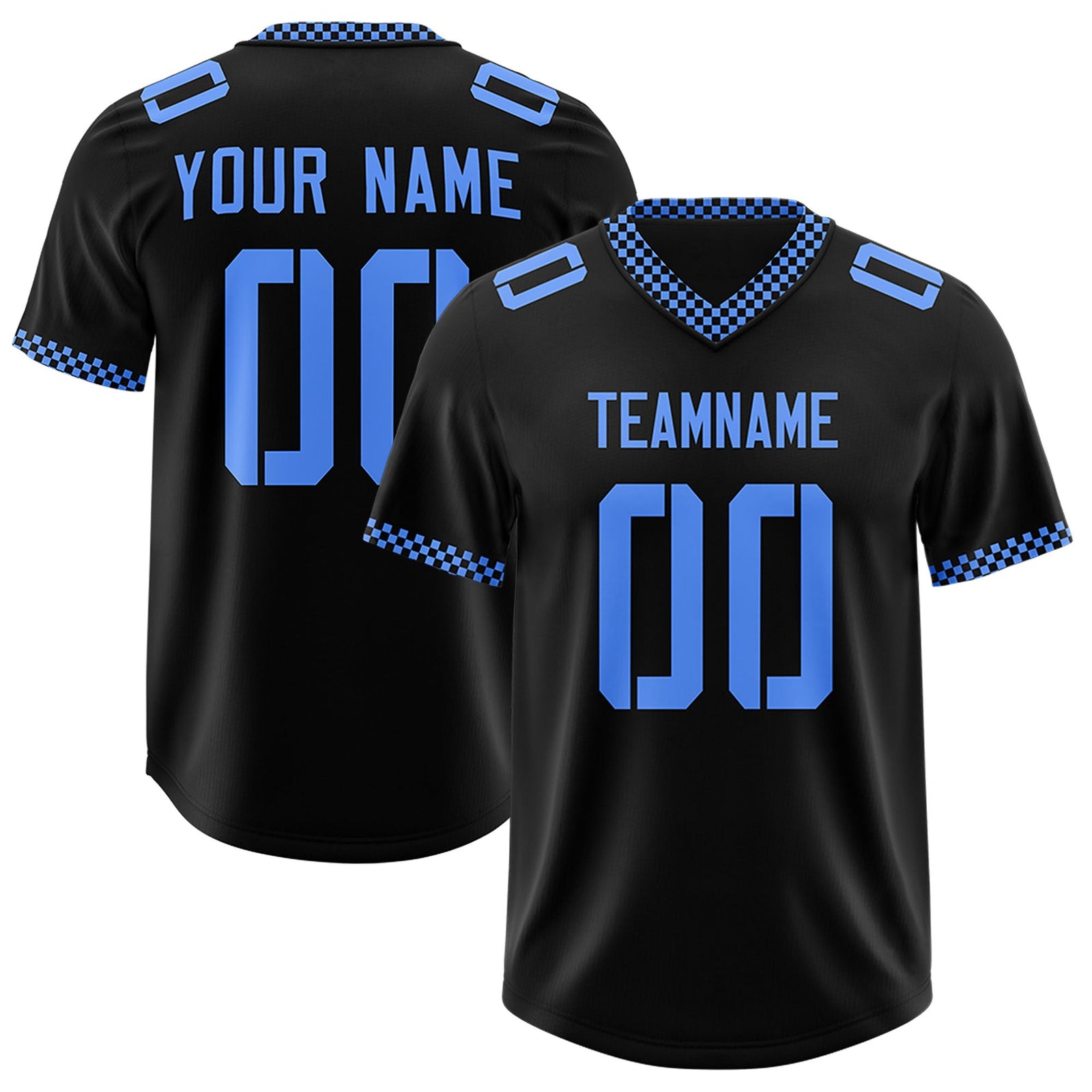 Custom Black Powder Blue Personalized Neckline Square Classic Authentic Football Jersey