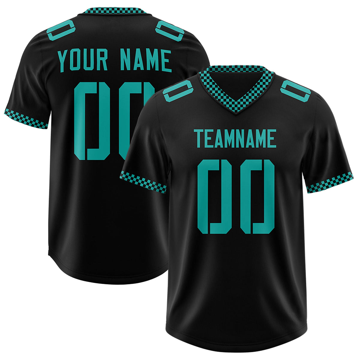 Custom Black Aqua Personalized Neckline Square Classic Authentic Football Jersey