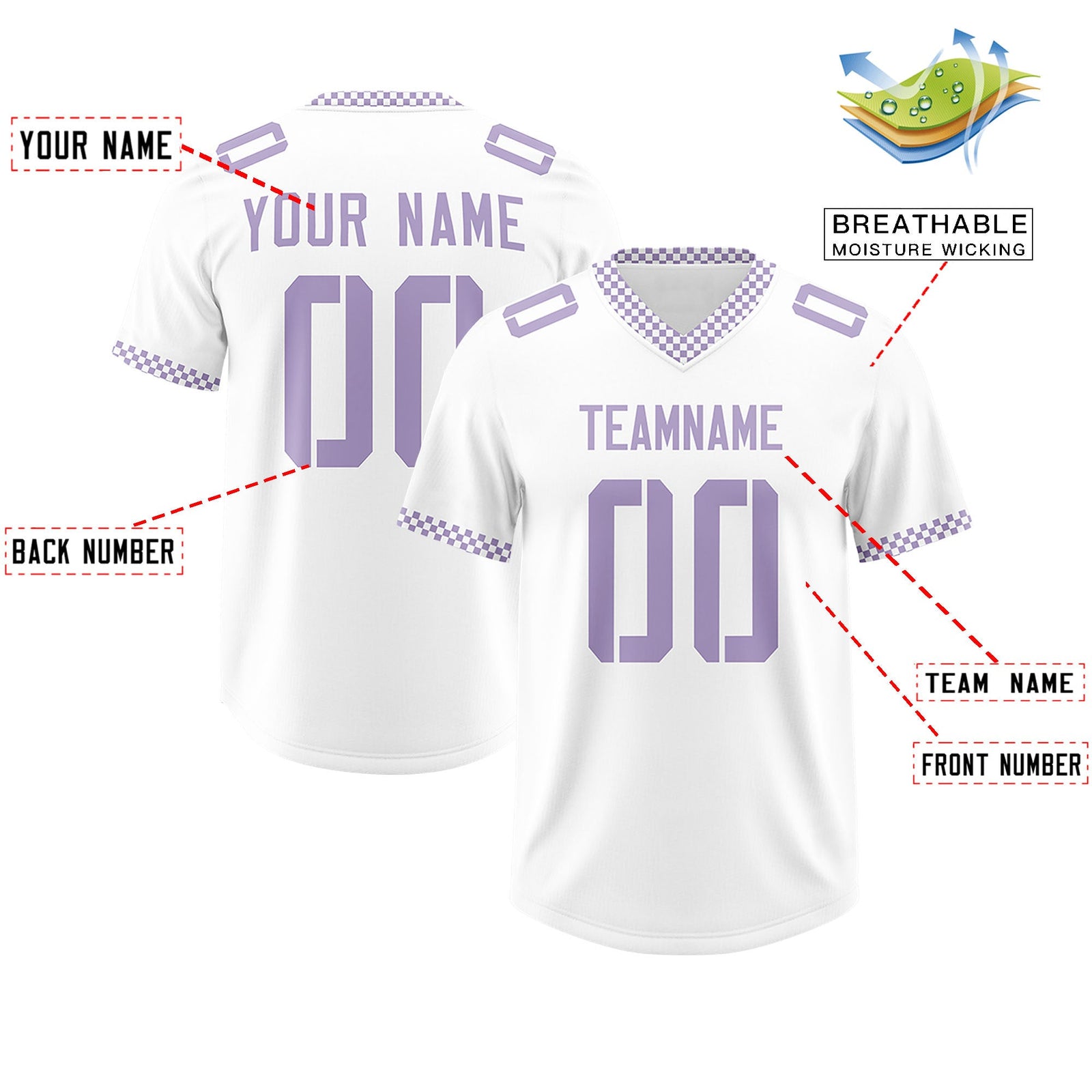 Custom White Light Purple Personalized Neckline Square Classic Authentic Football Jersey