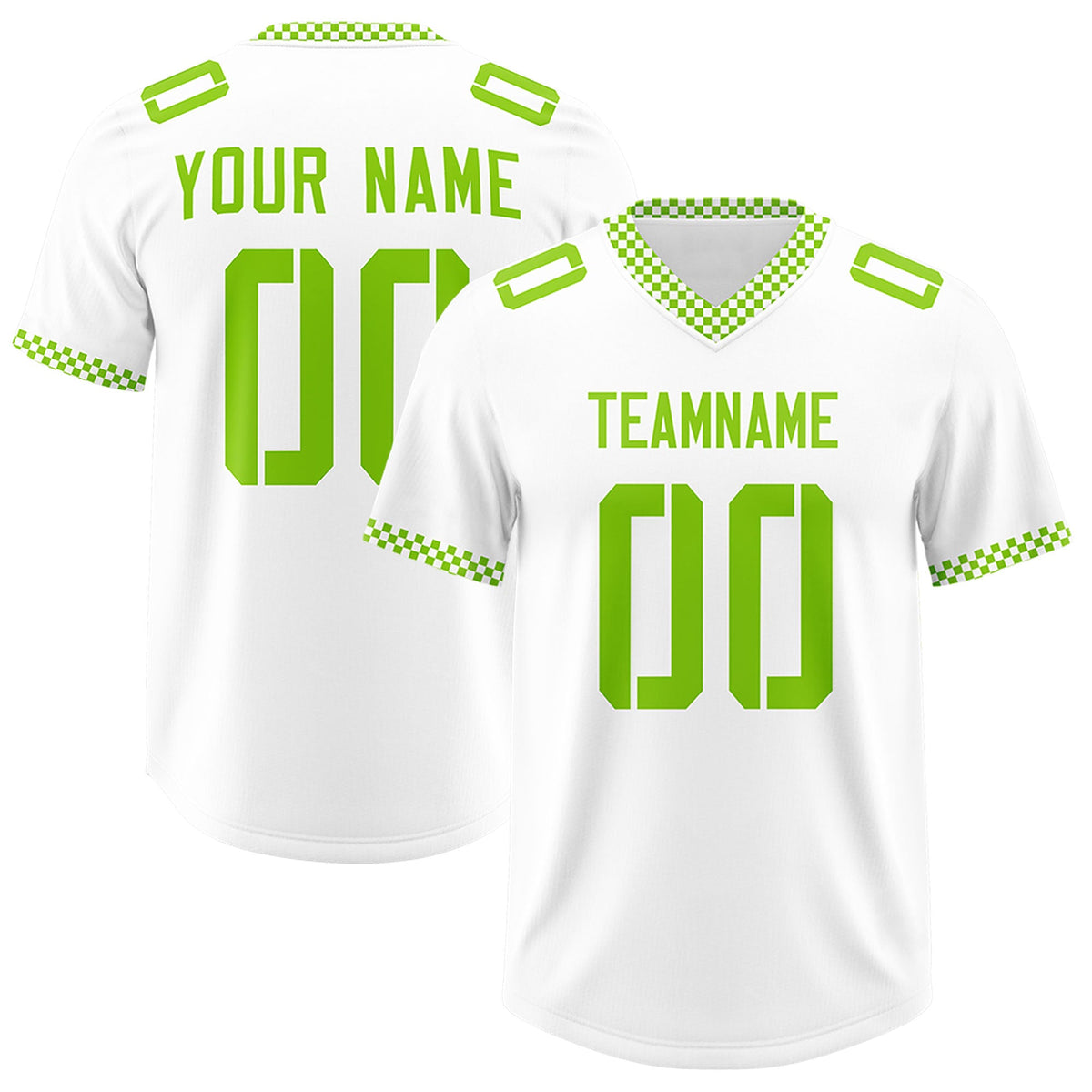 Custom White Neon Green Personalized Neckline Square Classic Authentic Football Jersey
