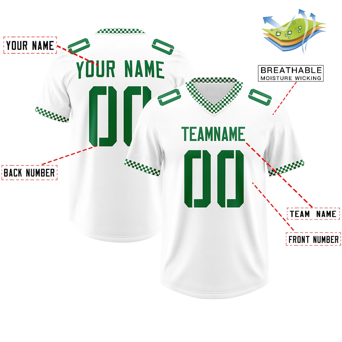 Custom White Kelly Green Personalized Neckline Square Classic Authentic Football Jersey