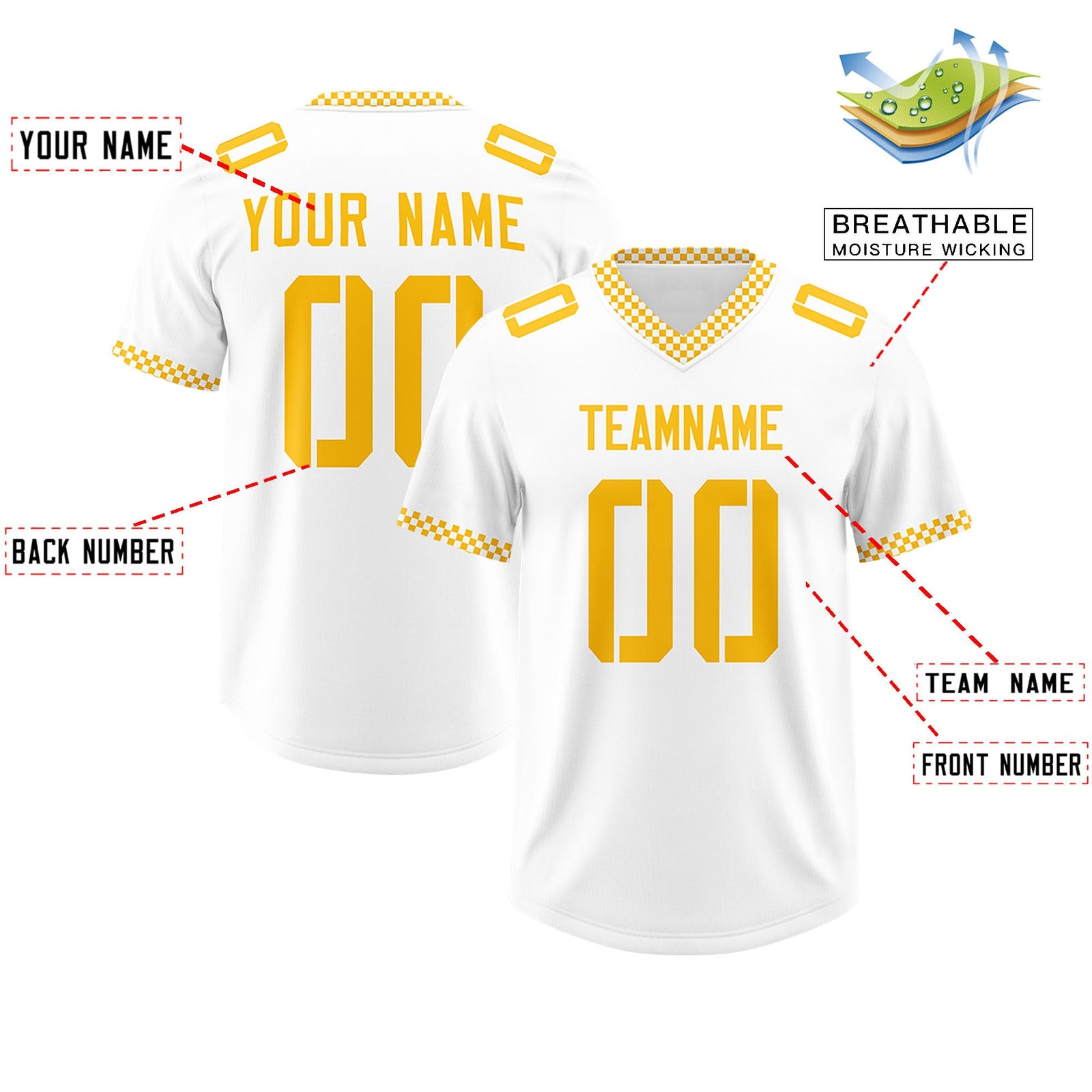 Custom White Yellow Personalized Neckline Square Classic Authentic Football Jersey