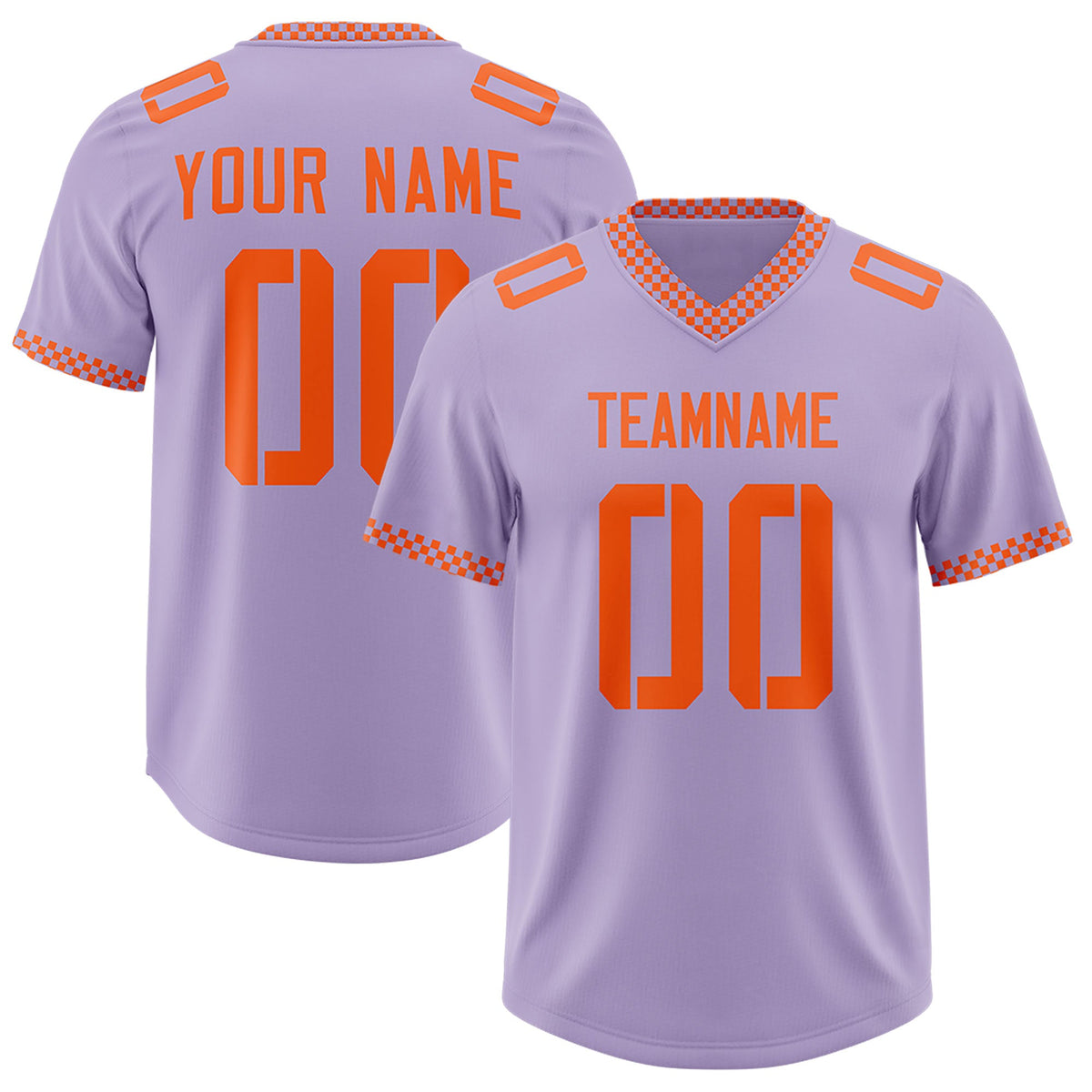 Custom Light Purple Orange Personalized Neckline Square Classic Authentic Football Jersey