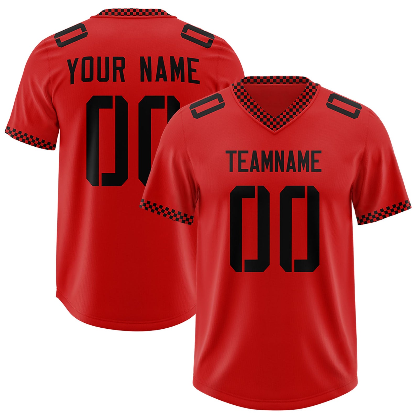 Custom Red Black Personalized Neckline Square Classic Authentic Football Jersey