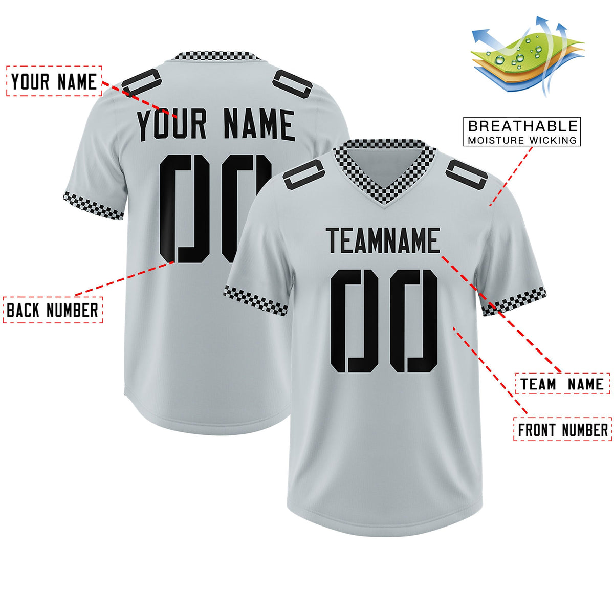 Custom Silver Black Personalized Neckline Square Classic Authentic Football Jersey