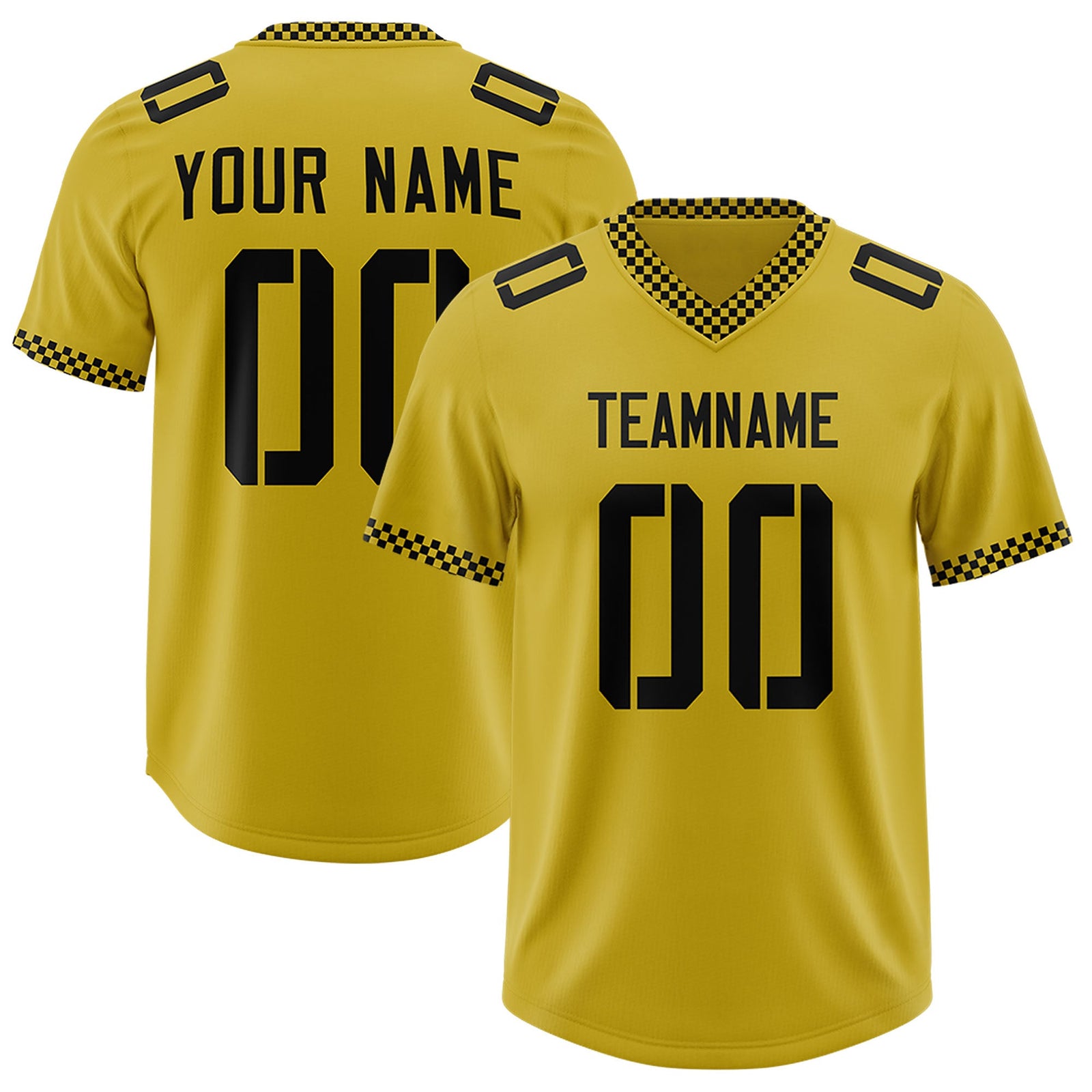Custom Old Gold Black Personalized Neckline Square Classic Authentic Football Jersey