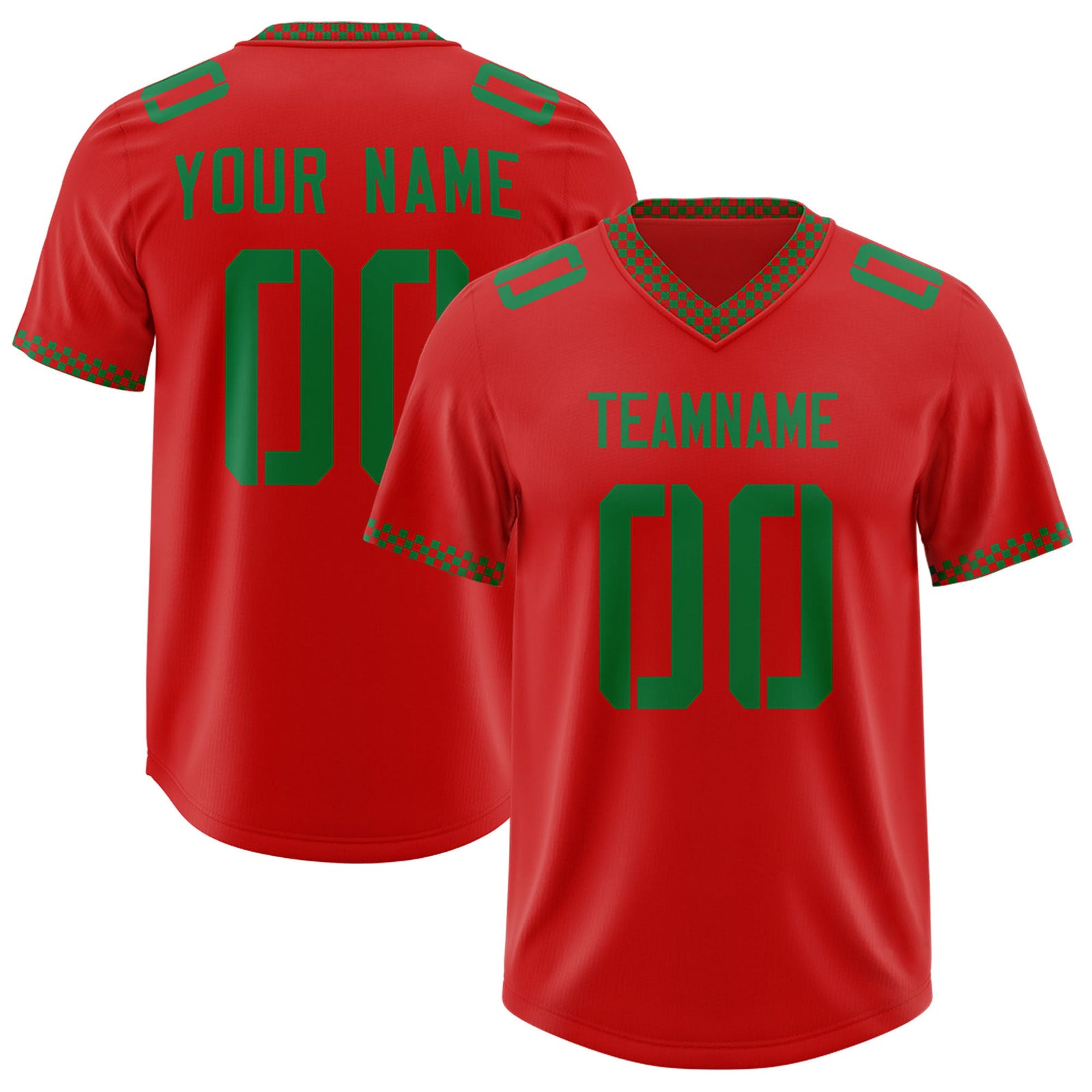 Custom Red Kelly Green Personalized Neckline Square Classic Authentic Football Jersey