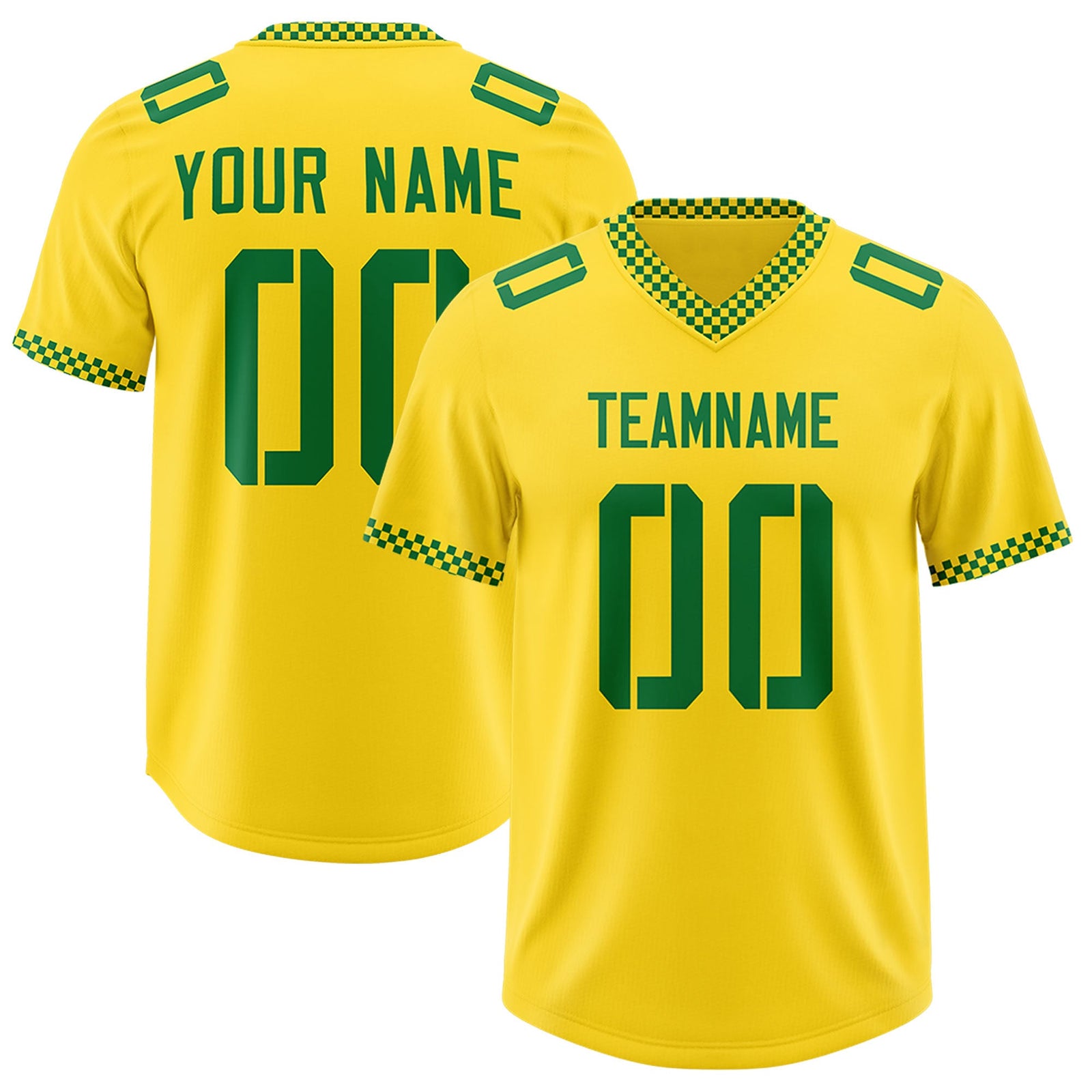 Custom Yellow Kelly Green Personalized Neckline Square Classic Authentic Football Jersey