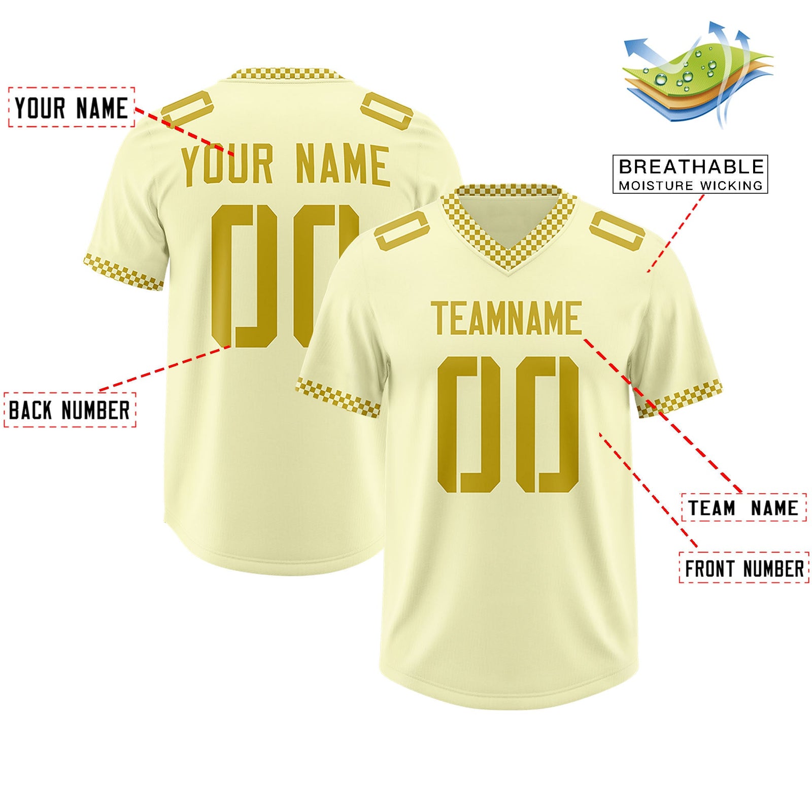Custom Cream Old Gold Personalized Neckline Square Classic Authentic Football Jersey