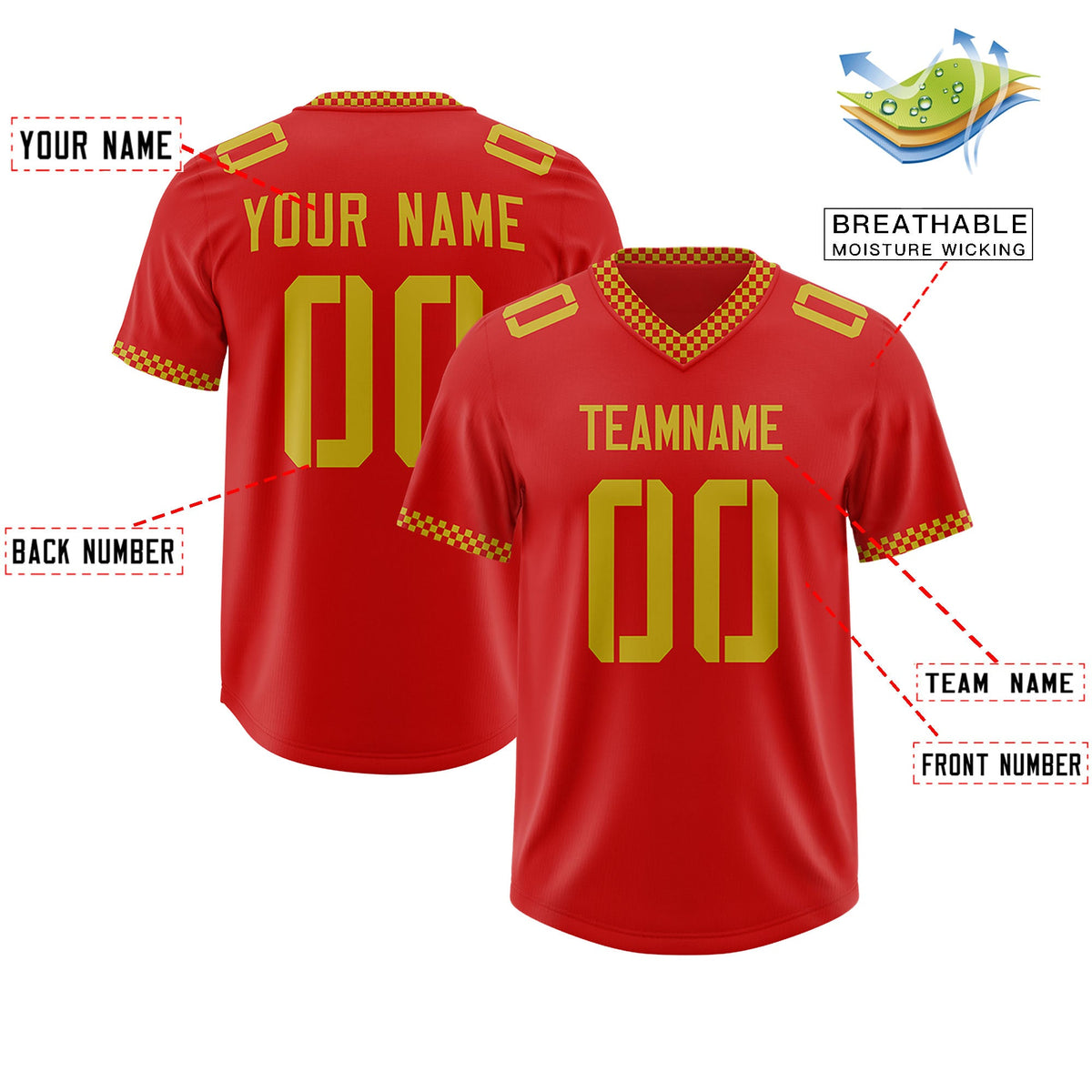 Custom Red Old Gold Personalized Neckline Square Classic Authentic Football Jersey