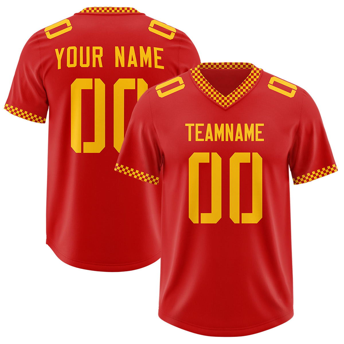 Custom Red Yellow Personalized Neckline Square Classic Authentic Football Jersey