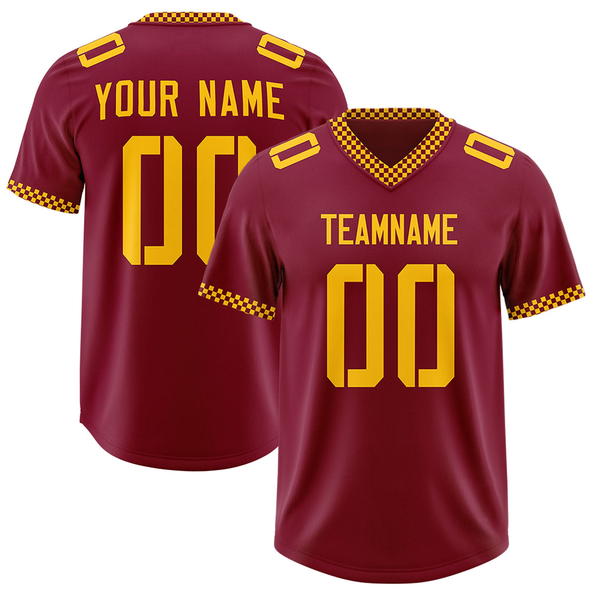 Custom Crimson Yellow Personalized Neckline Square Classic Authentic Football Jersey