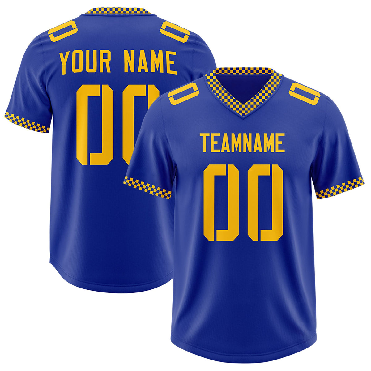 Custom Royal Yellow Personalized Neckline Square Classic Authentic Football Jersey