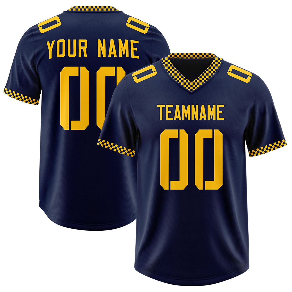 Custom Navy Yellow Personalized Neckline Square Classic Authentic Football Jersey