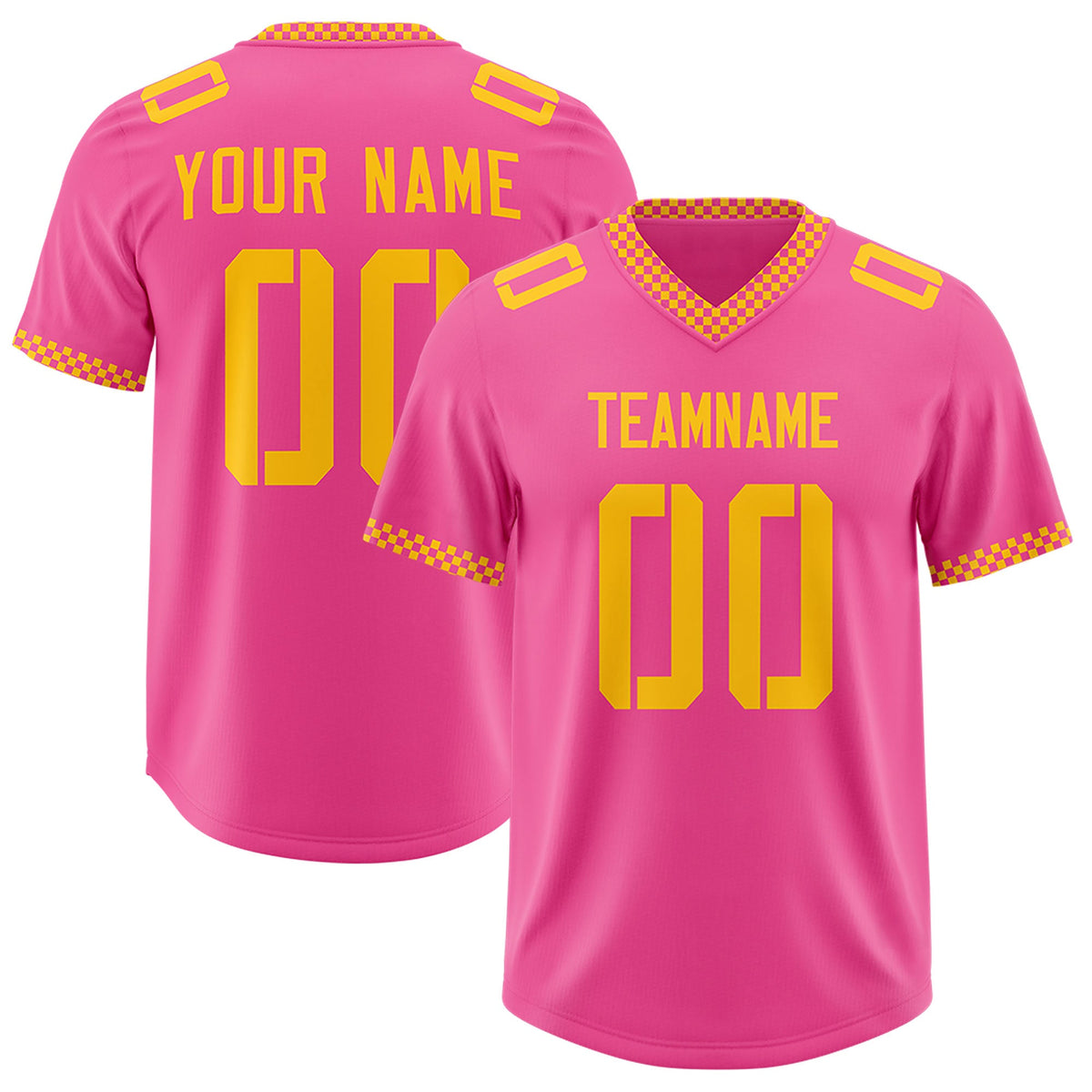 Custom Pink Yellow Personalized Neckline Square Classic Authentic Football Jersey