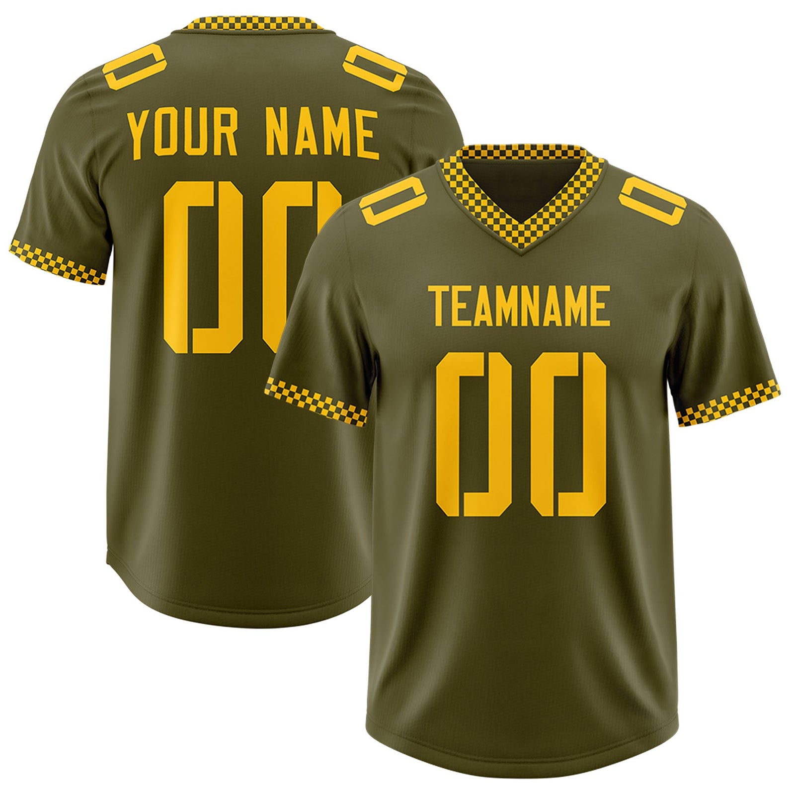 Custom Olive Yellow Personalized Neckline Square Classic Authentic Football Jersey