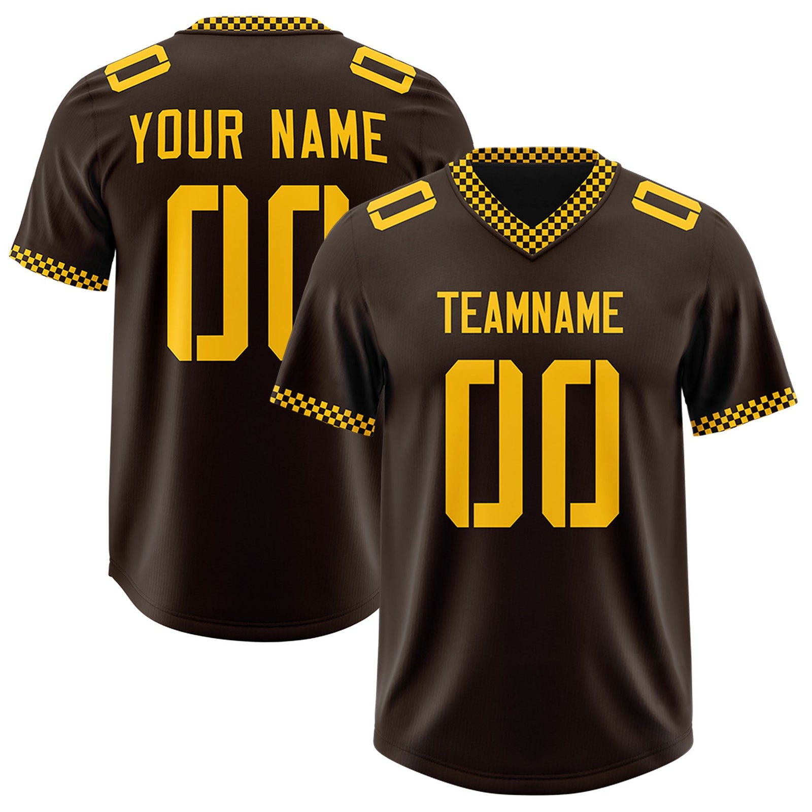 Custom Brown Yellow Personalized Neckline Square Classic Authentic Football Jersey