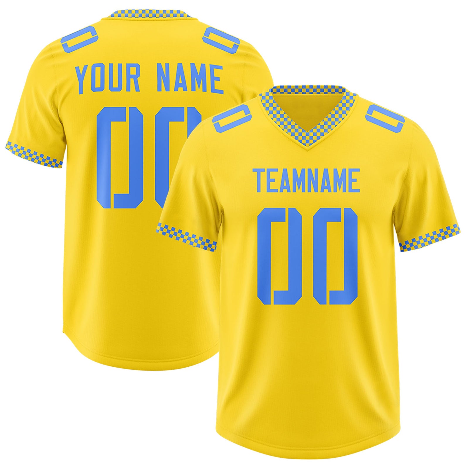Custom Gold Powder Blue Personalized Neckline Square Classic Authentic Football Jersey