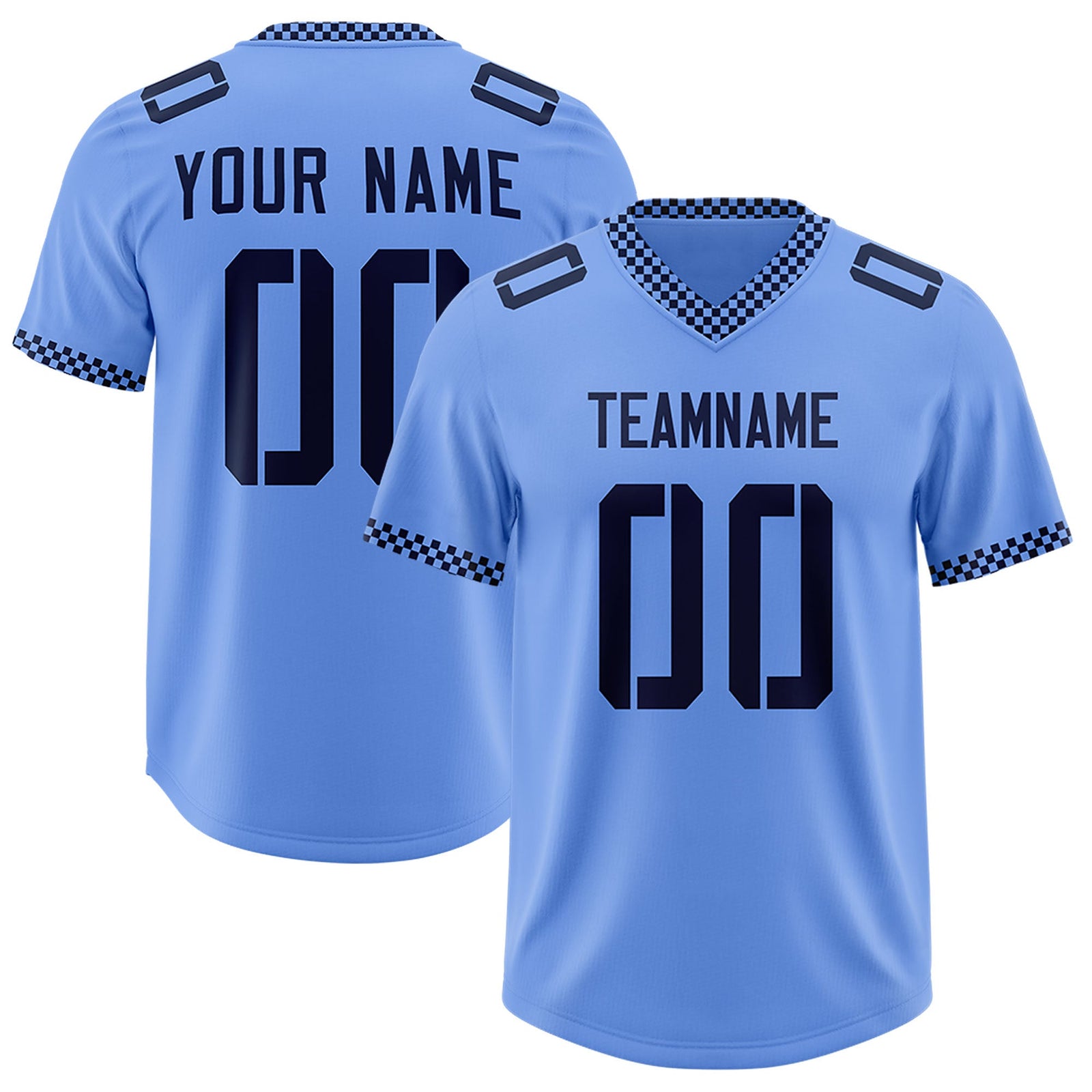 Custom Light Blue Navy Personalized Neckline Square Classic Authentic Football Jersey