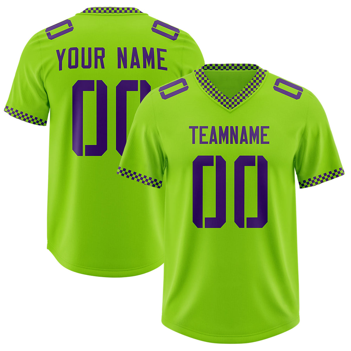 Custom Neon Green Purple Personalized Neckline Square Classic Authentic Football Jersey