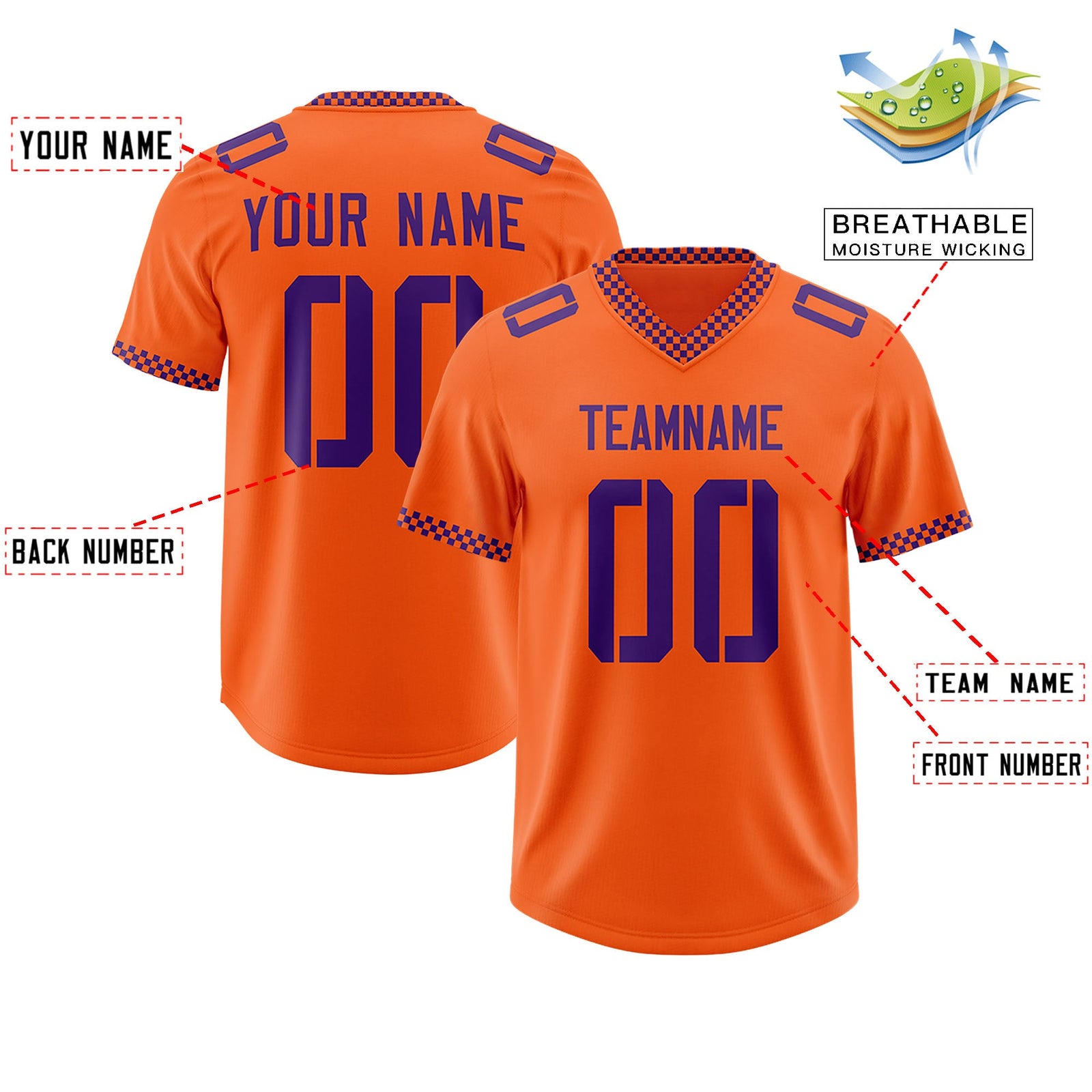 Custom Orange Purple Personalized Neckline Square Classic Authentic Football Jersey